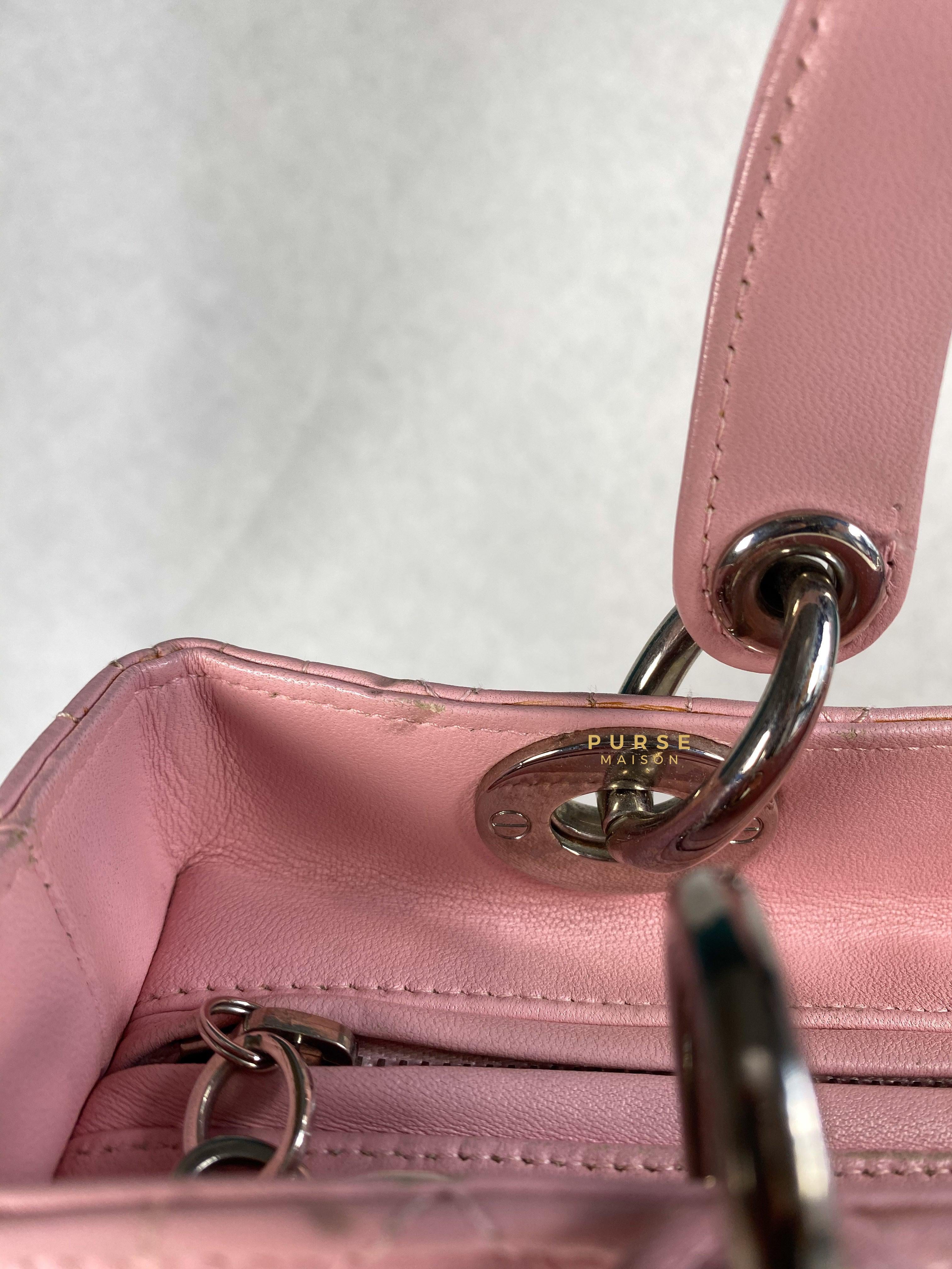 Christian Dior Lady Dior Pink Medium Silver Hardware Lambskin | Purse Maison Luxury Bags Shop