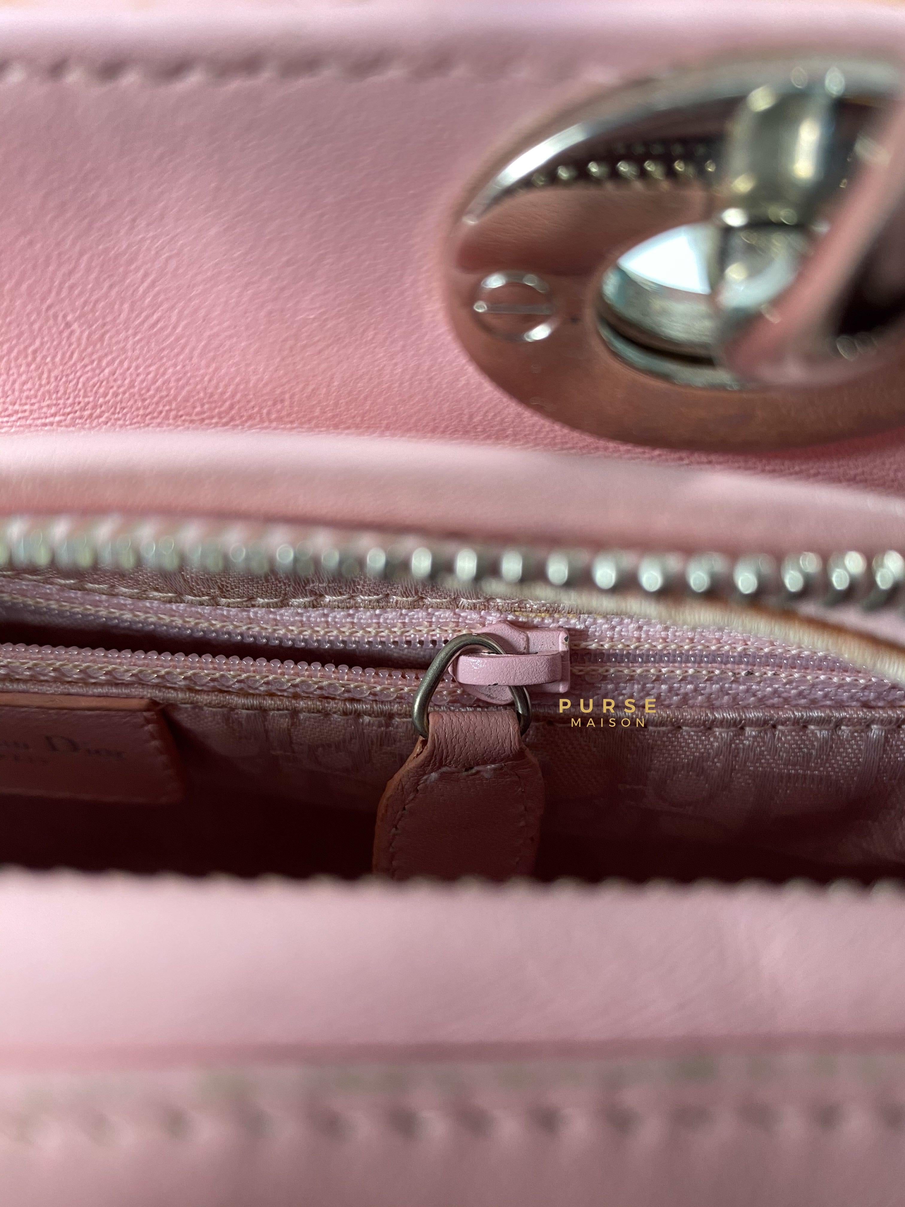 Christian Dior Lady Dior Pink Medium Silver Hardware Lambskin | Purse Maison Luxury Bags Shop