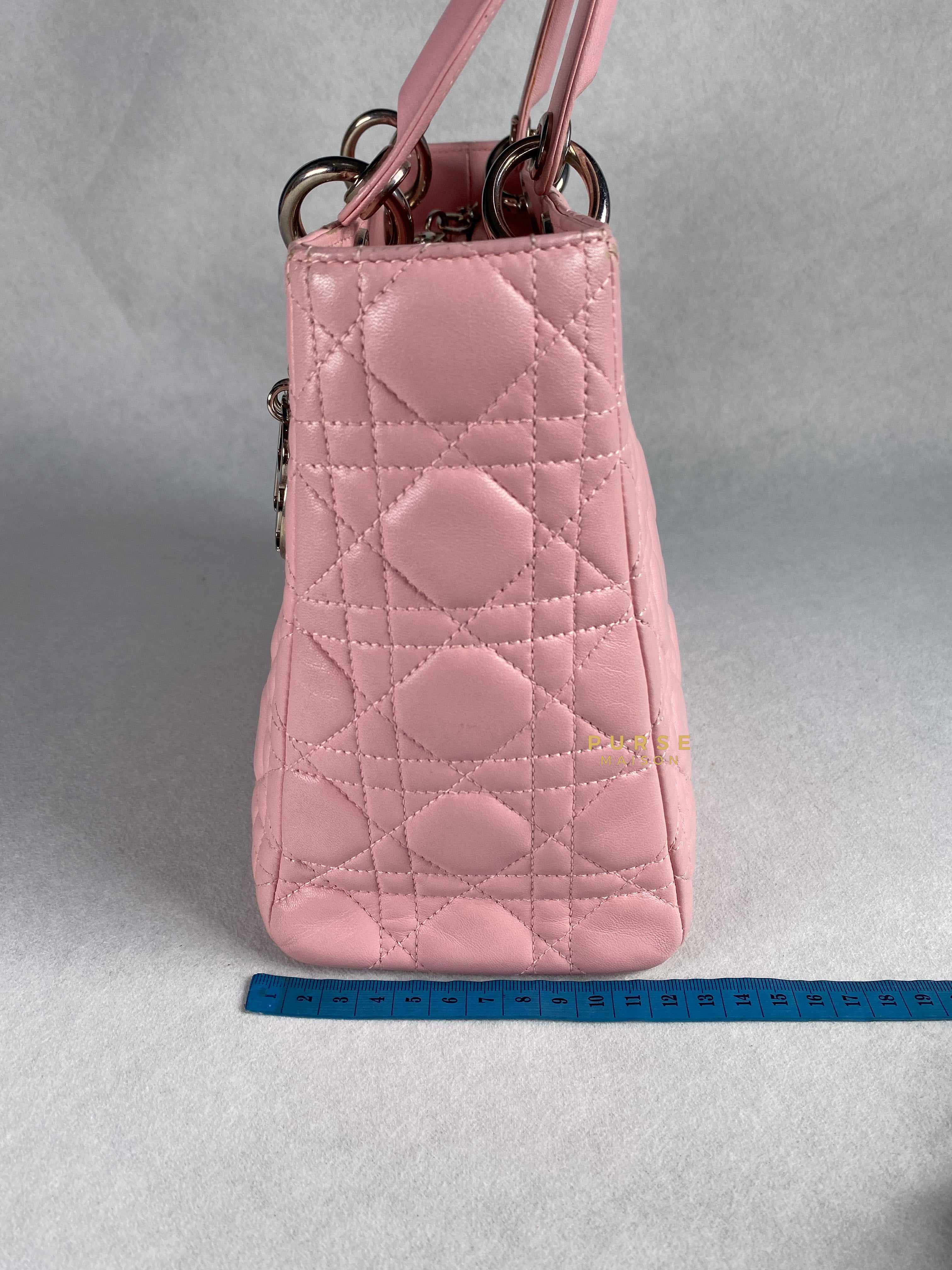 Christian Dior Lady Dior Pink Medium Silver Hardware Lambskin | Purse Maison Luxury Bags Shop
