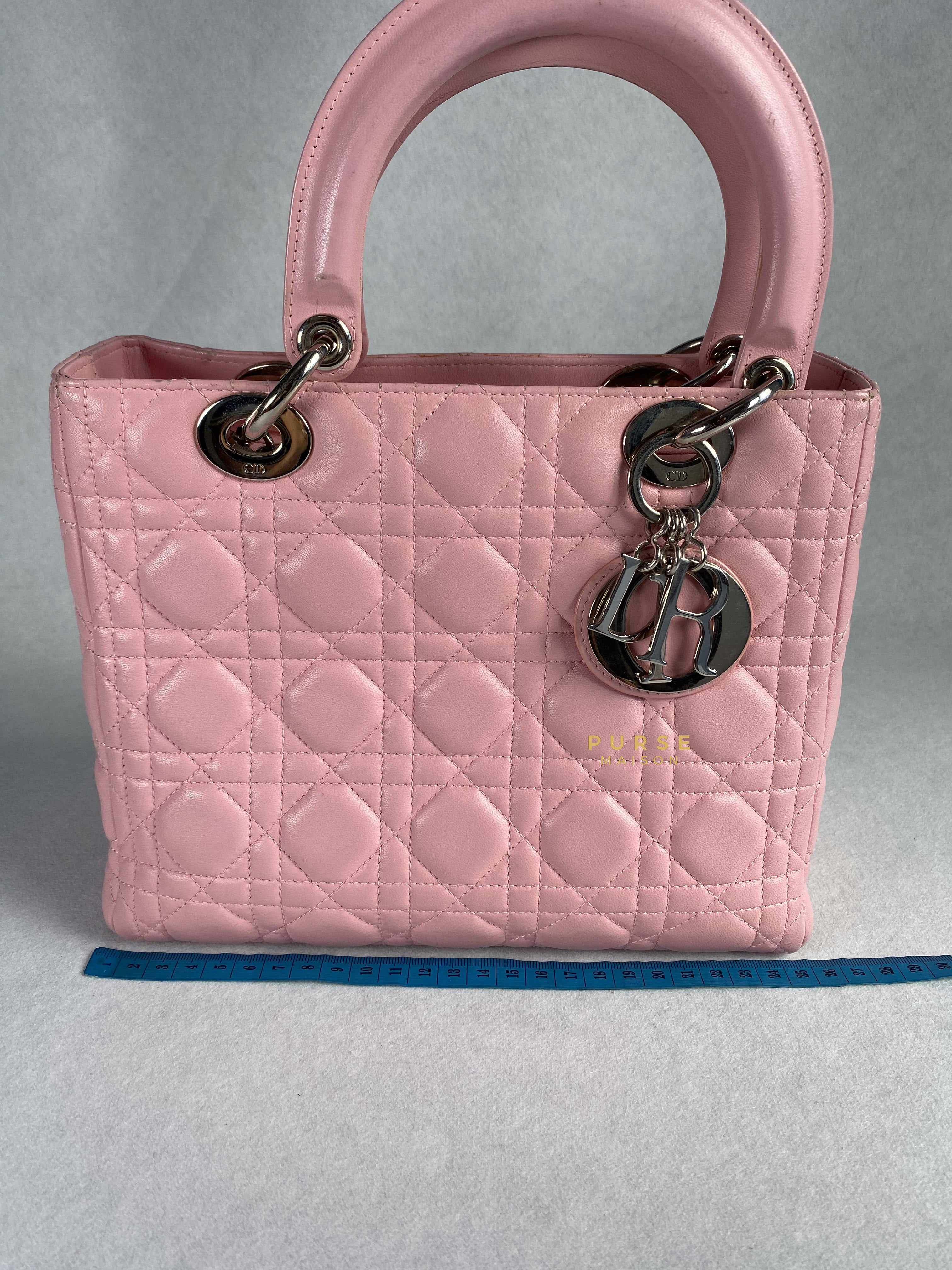Christian Dior Lady Dior Pink Medium Silver Hardware Lambskin | Purse Maison Luxury Bags Shop