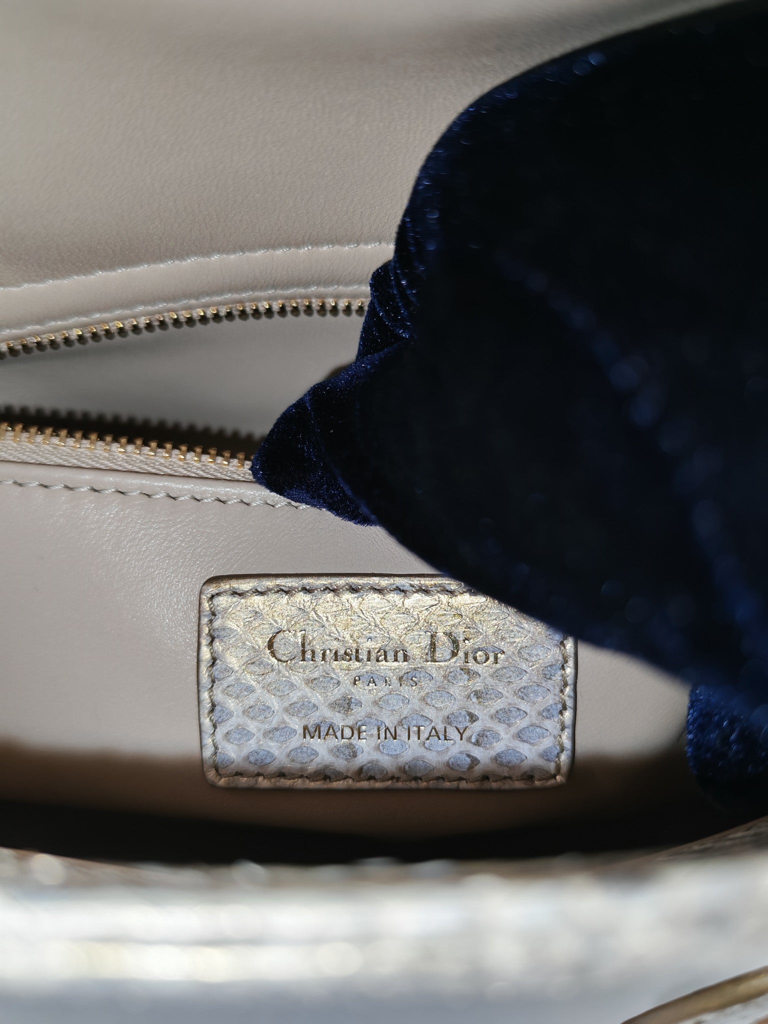 Lady Dior Python Small in Metallic Gold Snakeskin Leather Handbag Light Gold Hardware | Purse Maison Luxury Bags Shop