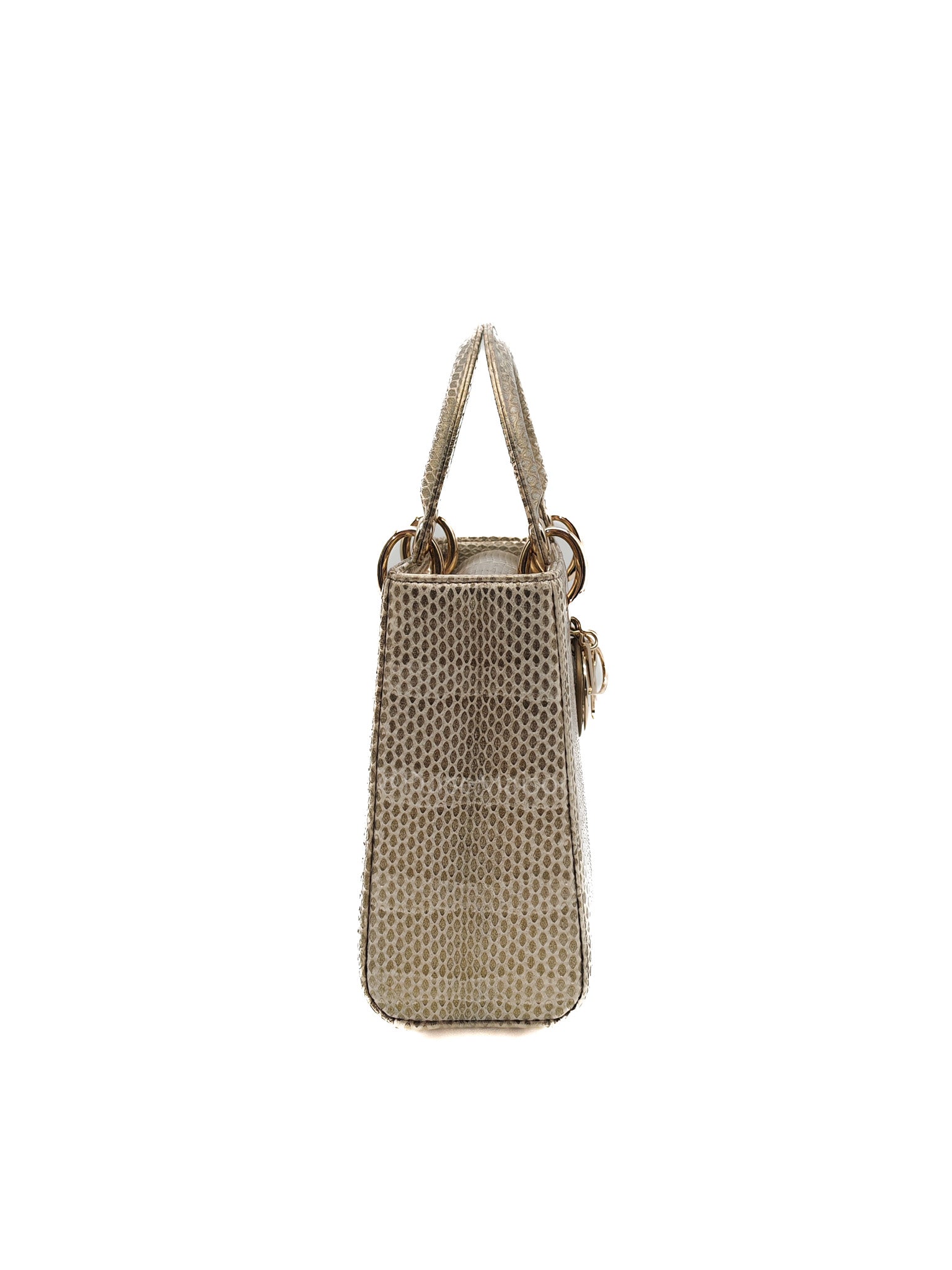 Lady Dior Python Small in Metallic Gold Snakeskin Leather Handbag Light Gold Hardware | Purse Maison Luxury Bags Shop