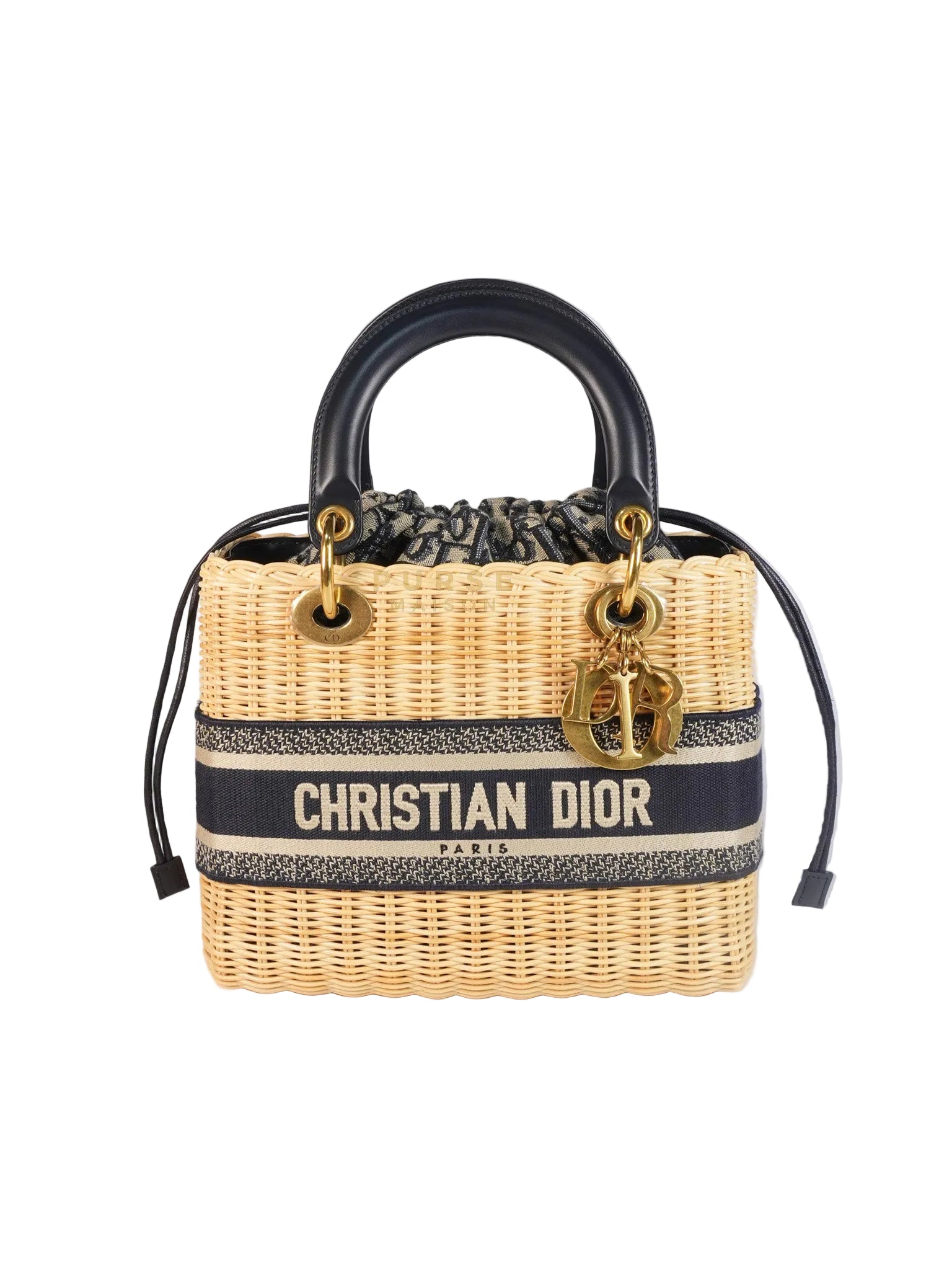 Lady Dior Wicker Medium in Blue Natural Rattan & Oblique Jacquard