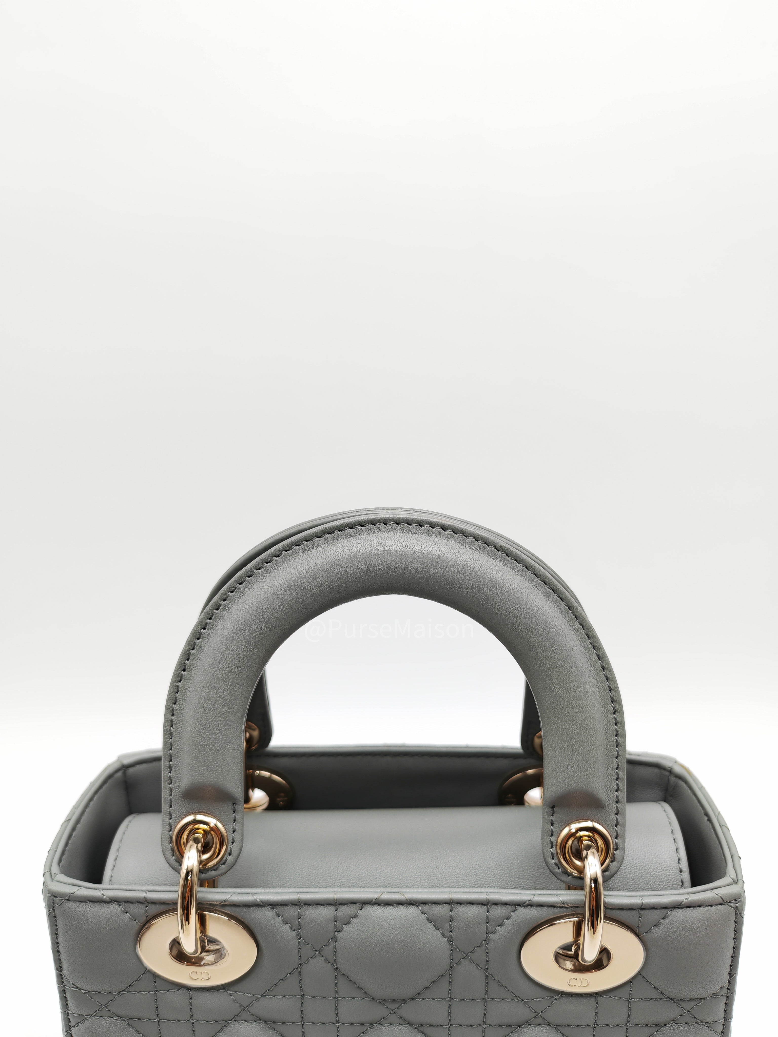 Christian Dior Lady My ABCDior Small in Stone Gray Lambskin Cannage Leather Light Gold Hardware | Purse Maison Luxury Bags Shop