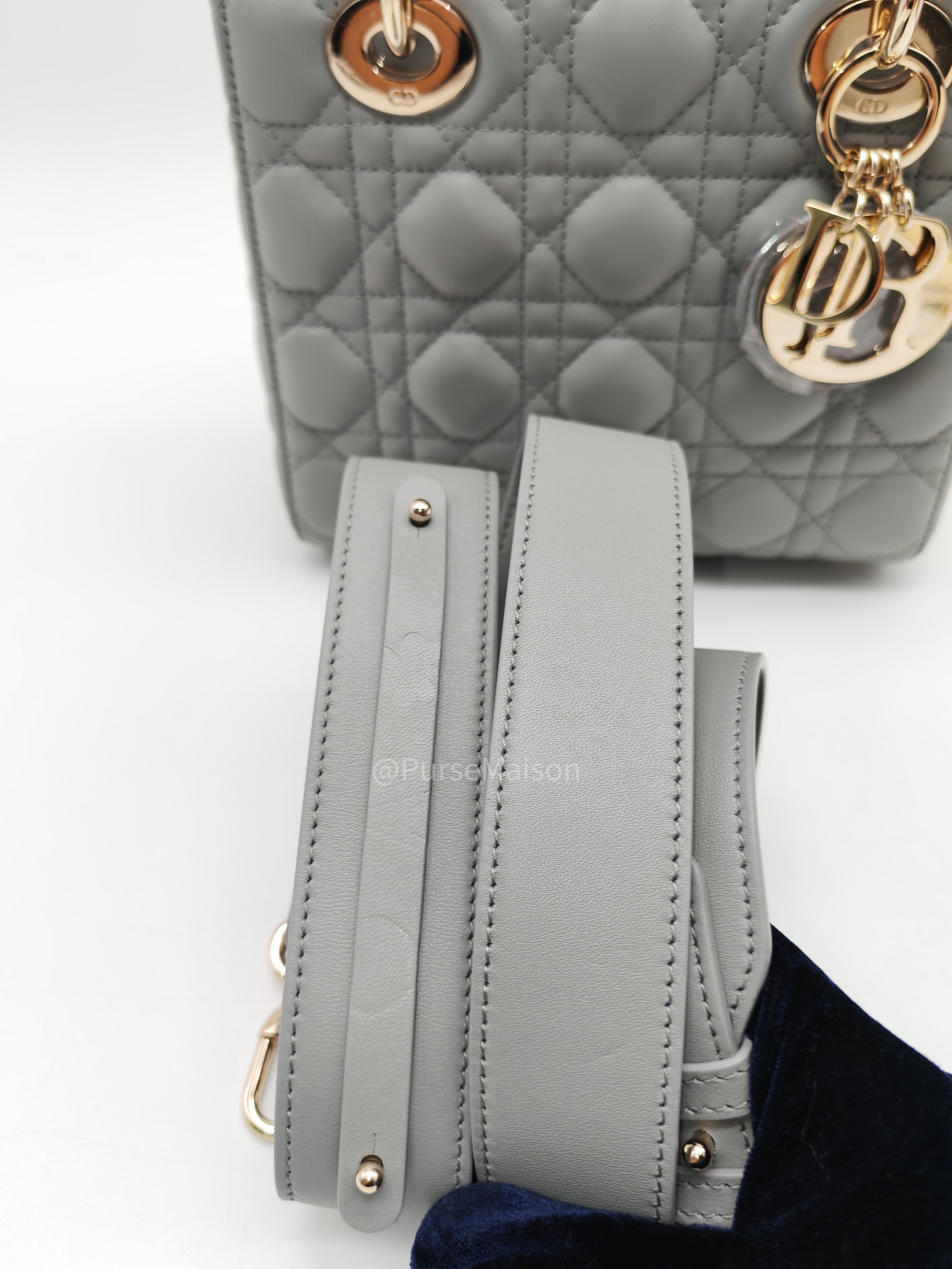 Christian Dior Lady My ABCDior Small in Stone Gray Lambskin Cannage Leather Light Gold Hardware | Purse Maison Luxury Bags Shop