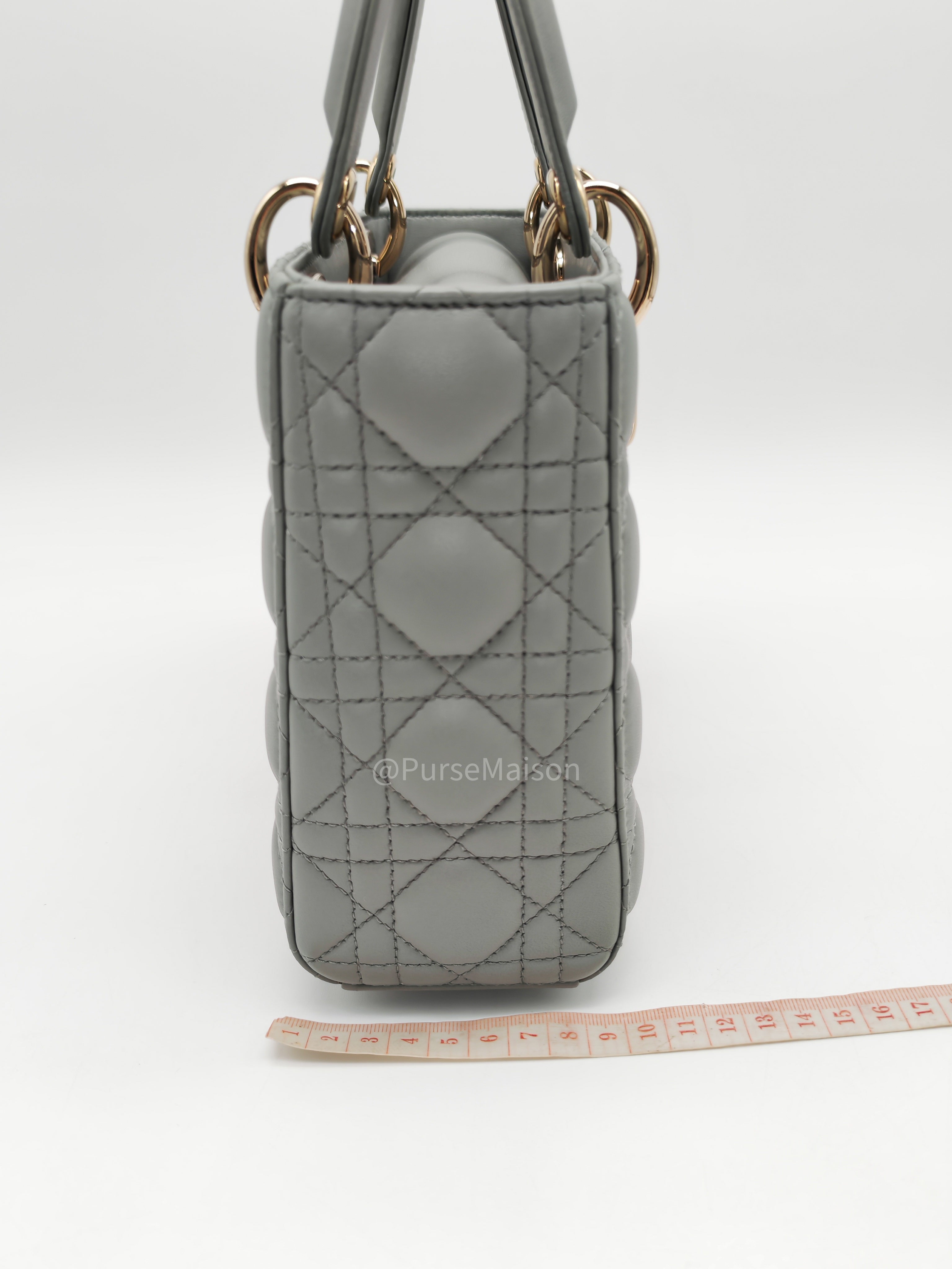 Christian Dior Lady My ABCDior Small in Stone Gray Lambskin Cannage Leather Light Gold Hardware | Purse Maison Luxury Bags Shop