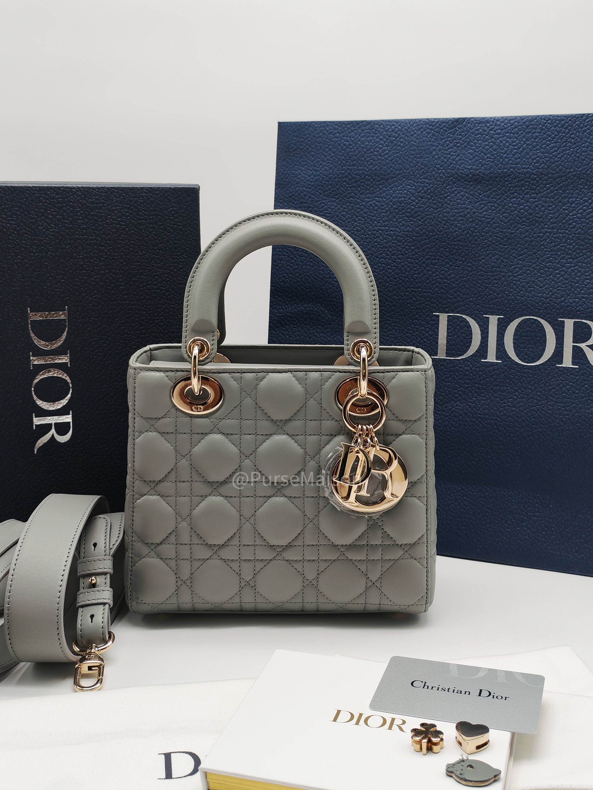 Christian Dior Lady My ABCDior Small in Stone Gray Lambskin Cannage Leather Light Gold Hardware | Purse Maison Luxury Bags Shop
