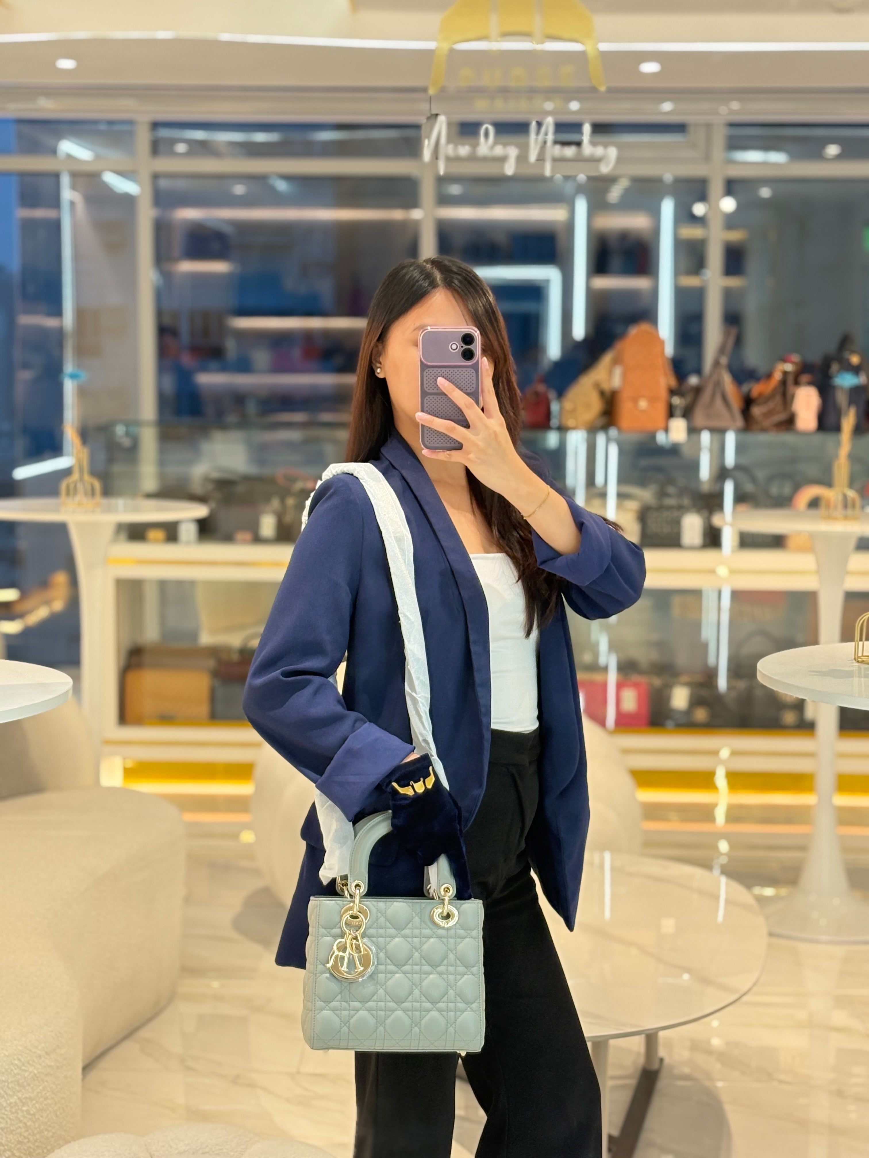 Christian Dior Lady My ABCDior Small in Stone Gray Lambskin Cannage Leather Light Gold Hardware | Purse Maison Luxury Bags Shop