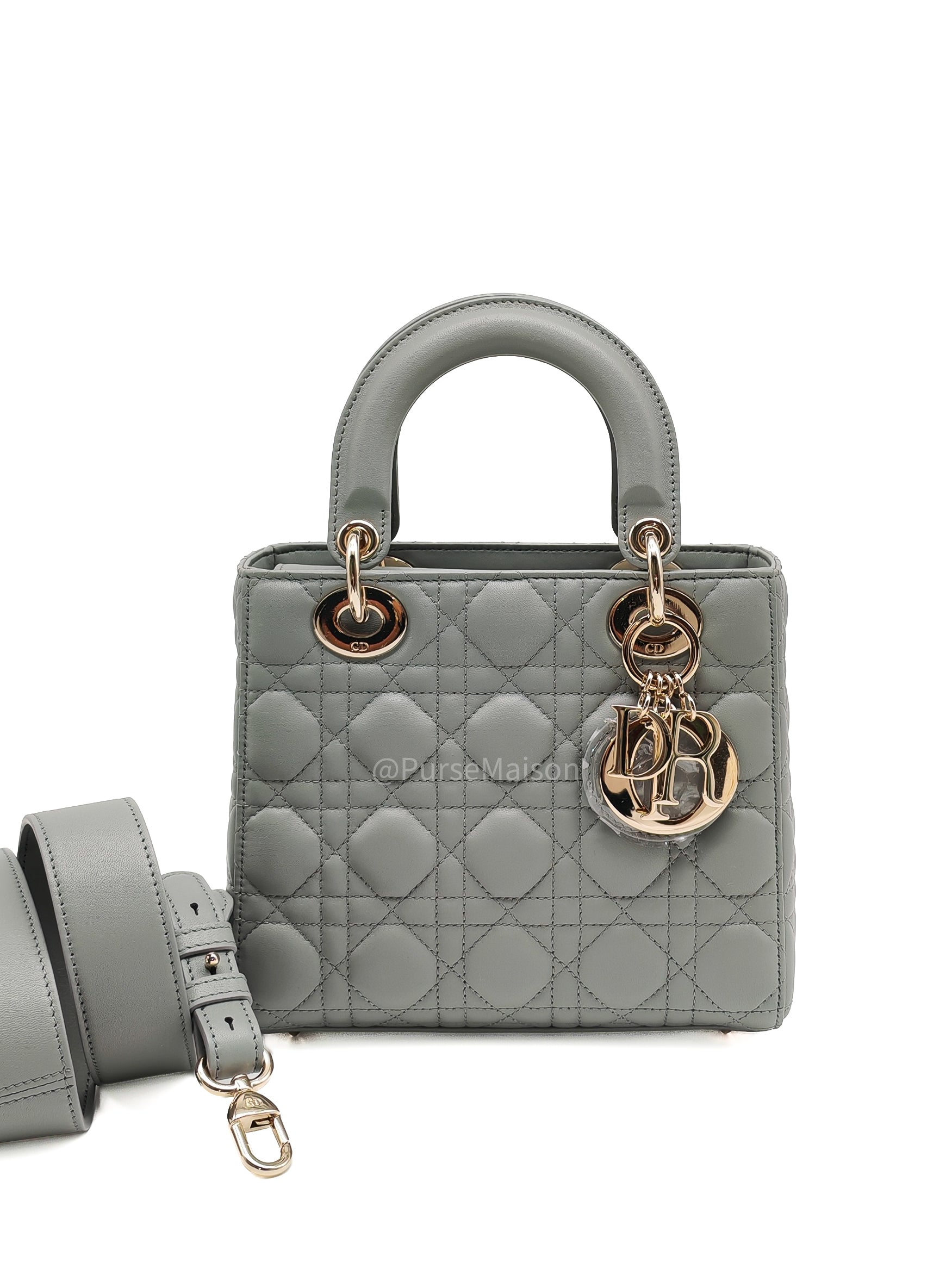 Christian Dior Lady My ABCDior Small in Stone Gray Lambskin Cannage Leather Light Gold Hardware | Purse Maison Luxury Bags Shop
