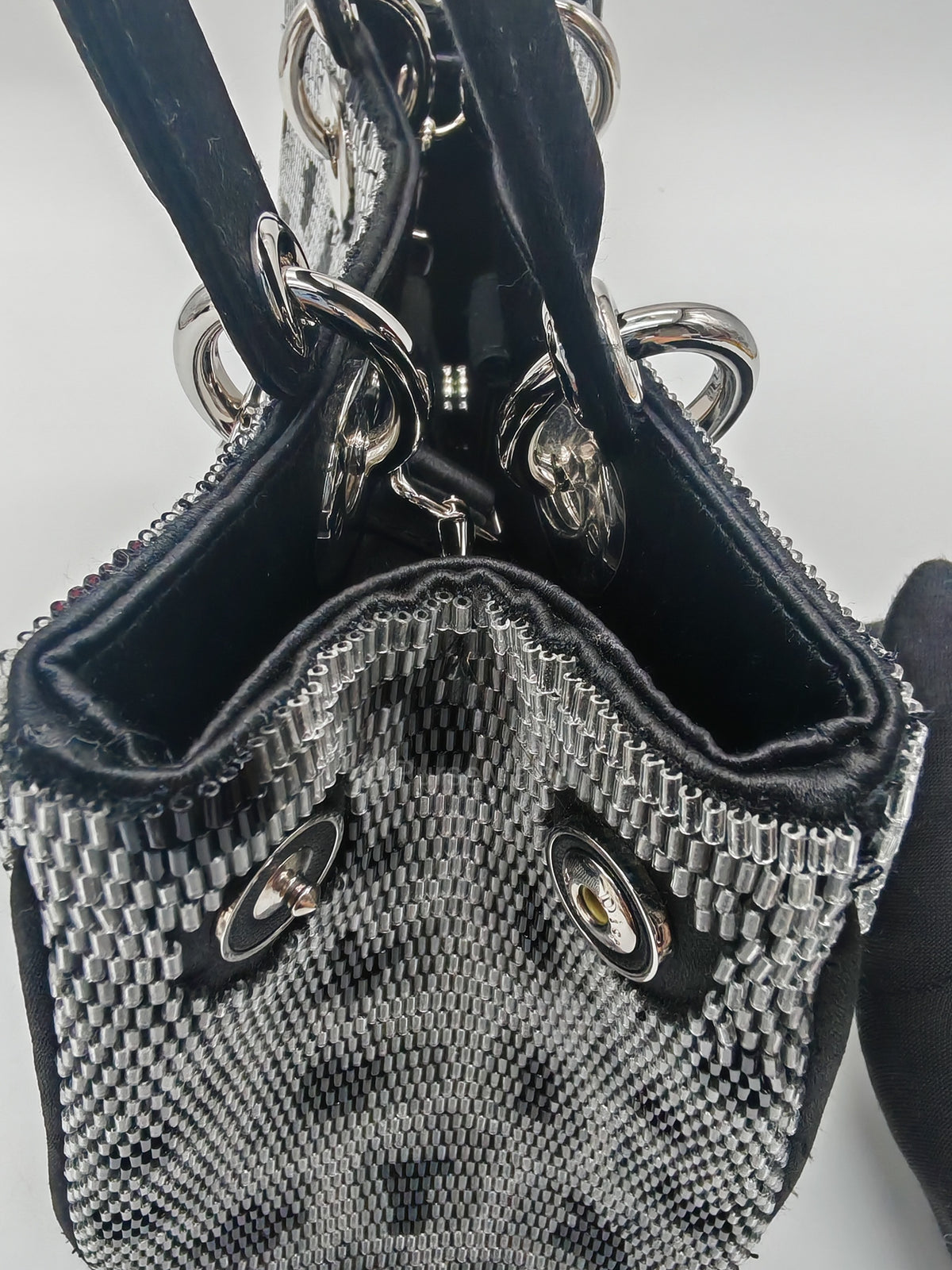 Christian Dior Leopard Lady Dior in Black and Gray Wool Sequin Leather and Silver Hardware | Purse Maison Luxury Bags Shop