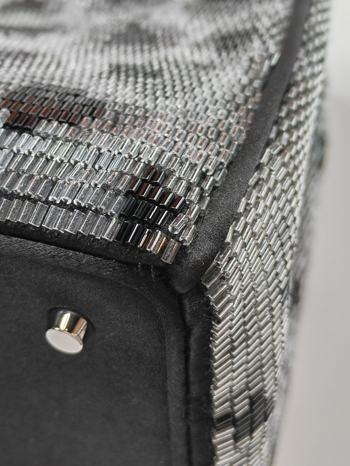 Christian Dior Leopard Lady Dior in Black and Gray Wool Sequin Leather and Silver Hardware | Purse Maison Luxury Bags Shop
