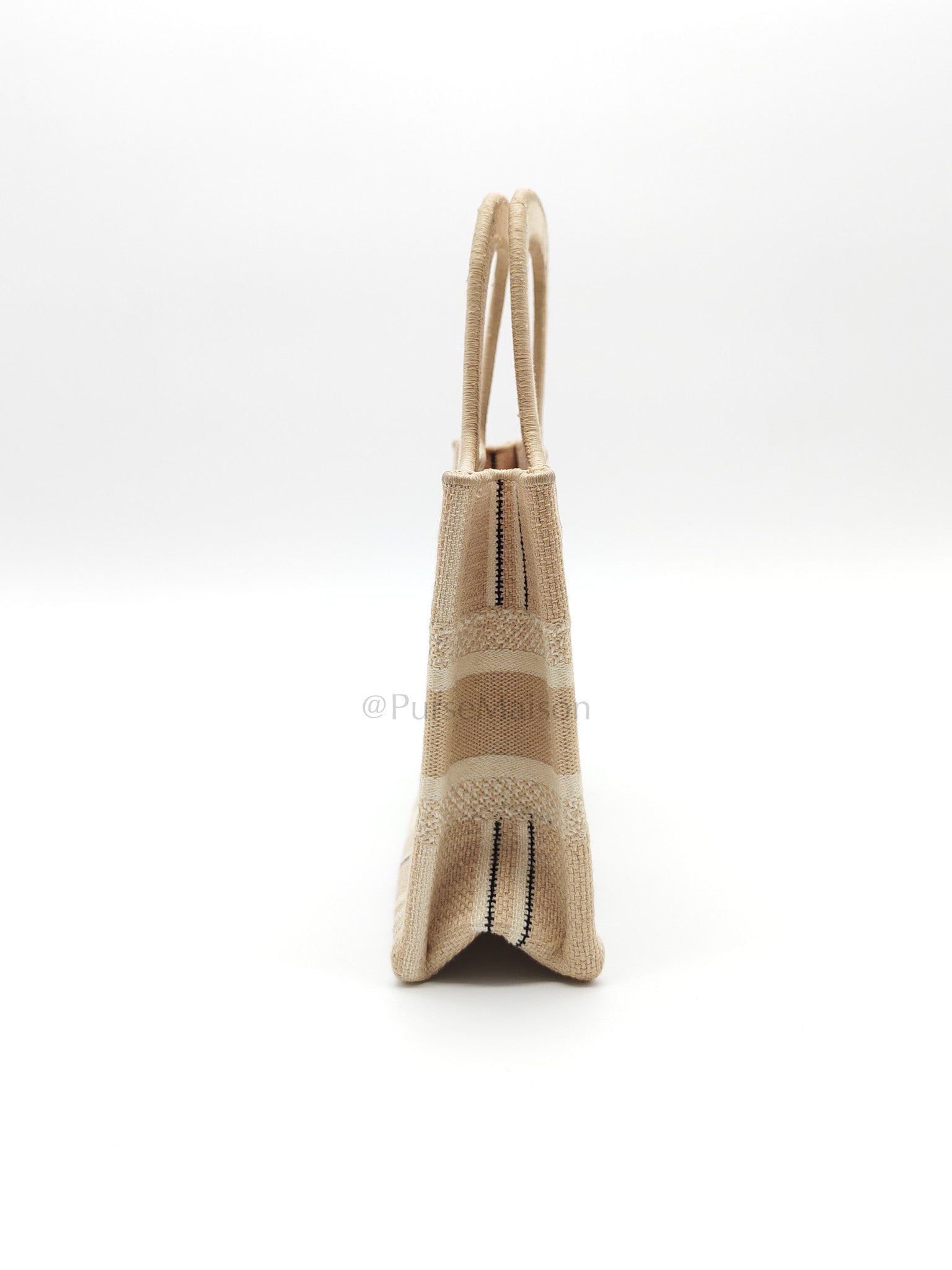Mini Book Tote in Beige Embroidered Canvas | Purse Maison Luxury Bags Shop