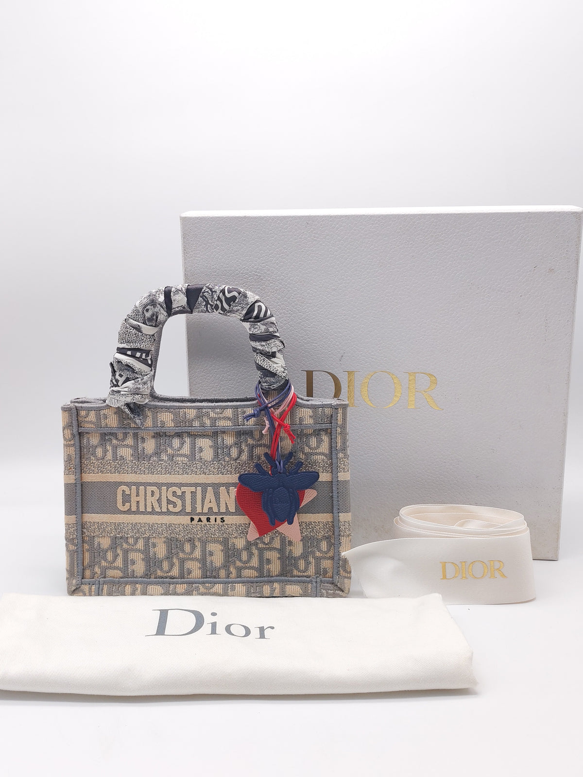 Christian Dior Mini Book Tote in Gray Oblique Embroidery Canvas | Purse Maison Luxury Bags Shop