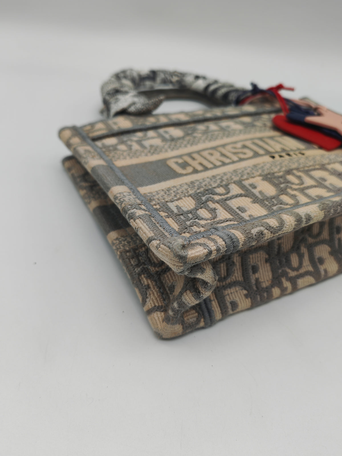 Christian Dior Mini Book Tote in Gray Oblique Embroidery Canvas | Purse Maison Luxury Bags Shop