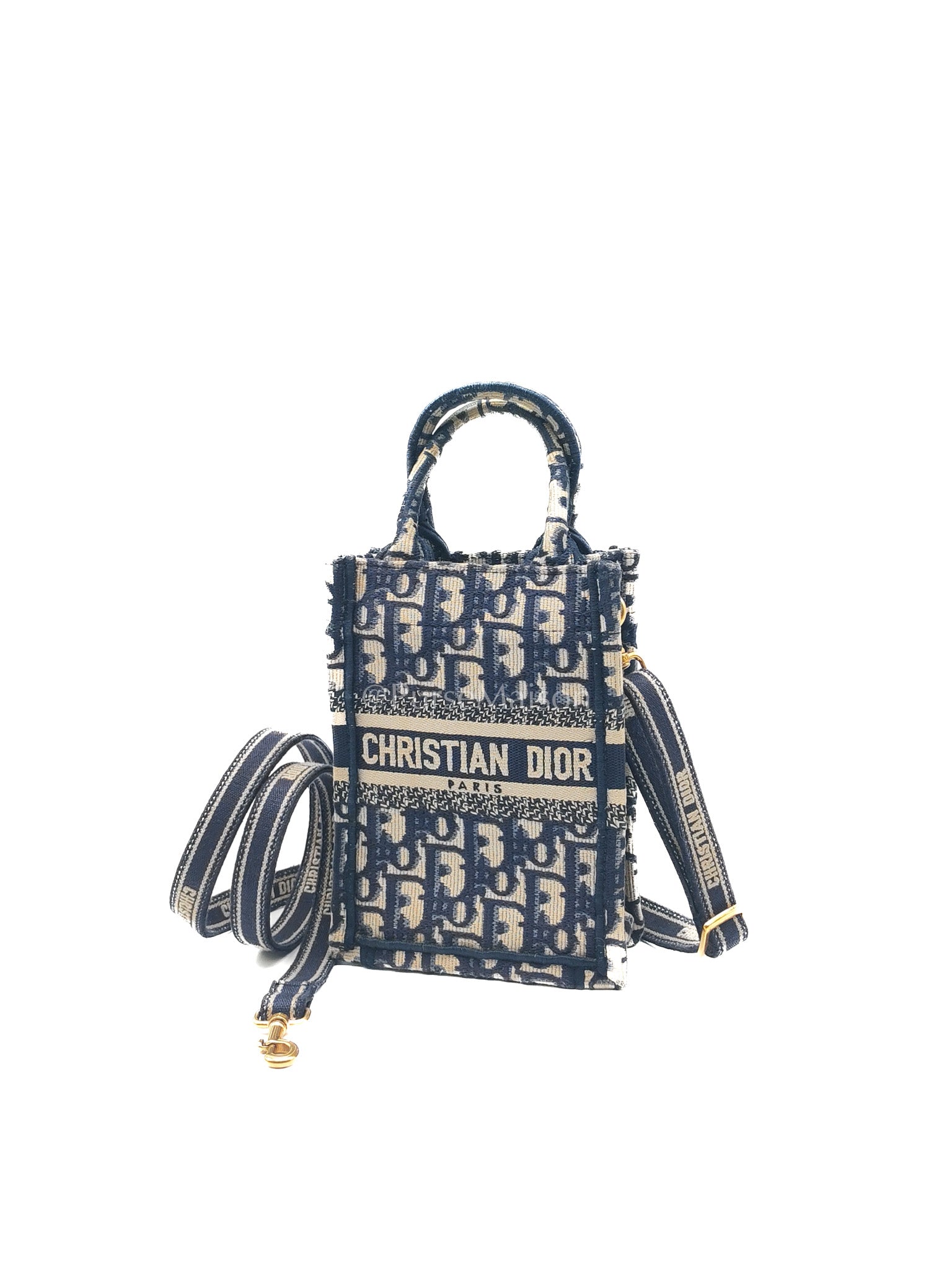 Christian Dior Mini Booktote Phone Bag in Blue Oblique Jacquard Canvas | Purse Maison Luxury Bags Shop