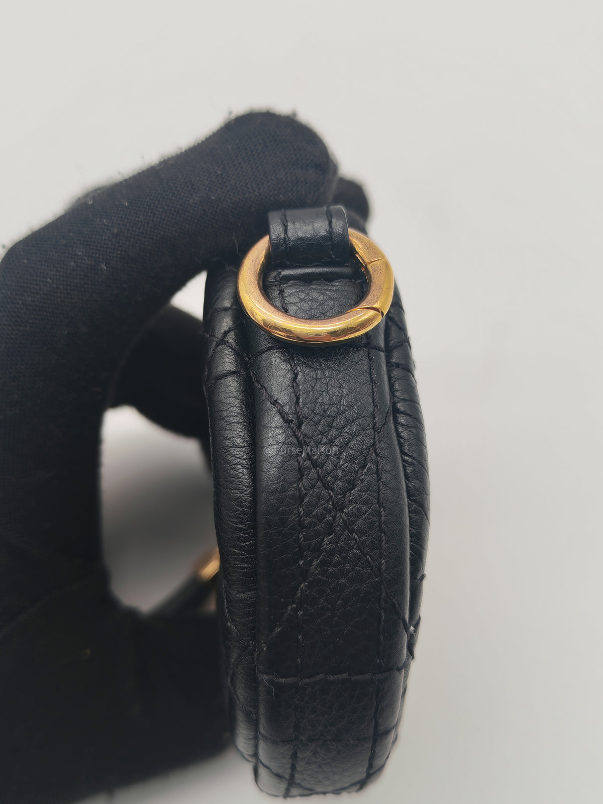 Christian Dior Mini Caro Coin Purse in Black Cannage Quilted Leather Gold Hardware | Purse Maison Luxury Bags Shop
