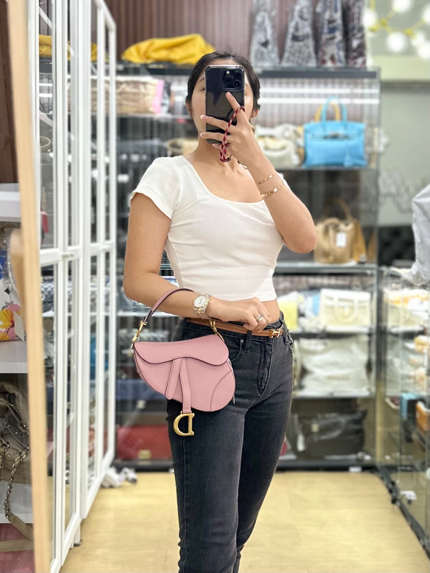 Christian Dior Mini Saddle Blush Pink Grained Calfskin Leather | Purse Maison Luxury Bags Shop