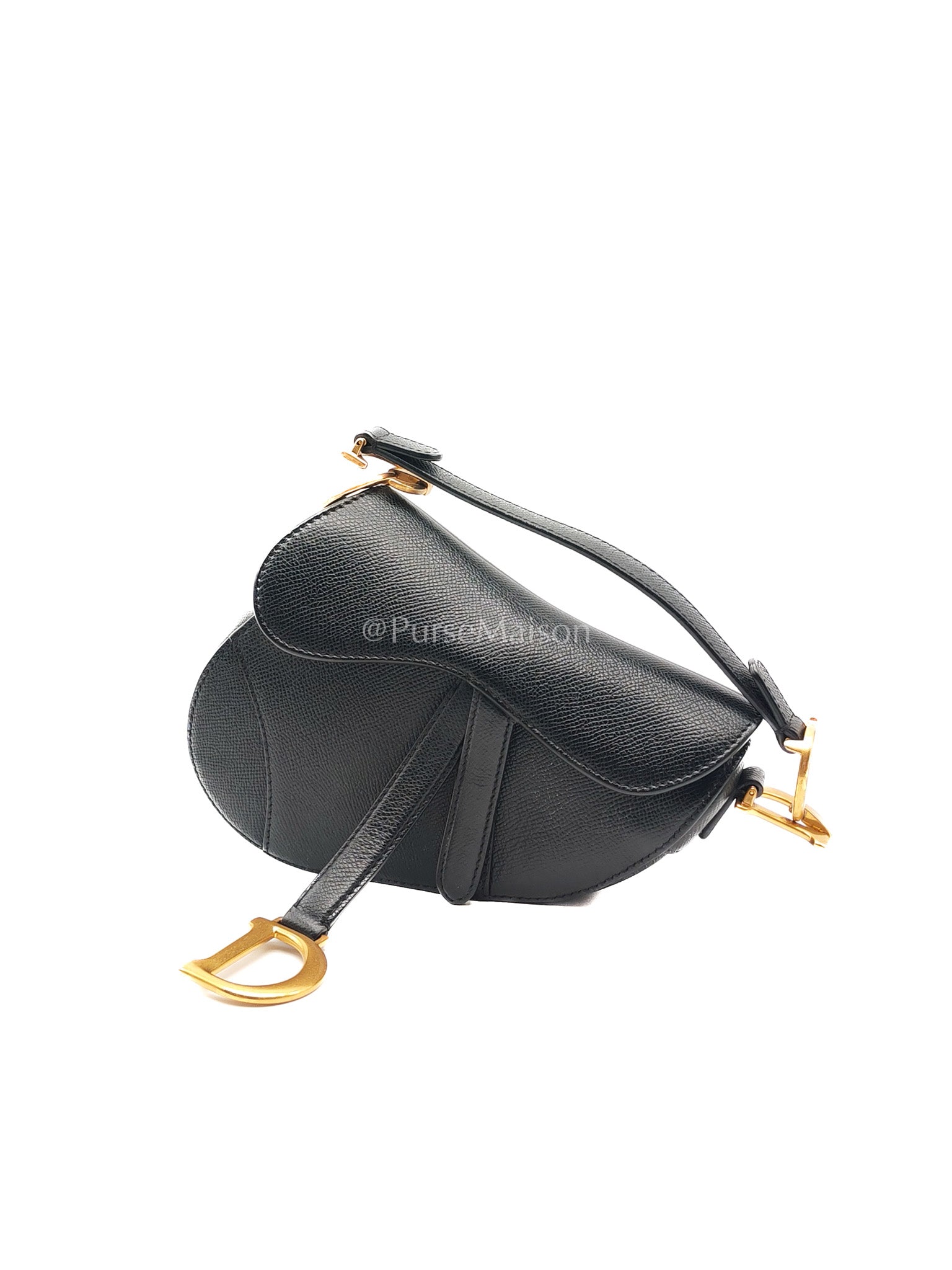 Christian Dior Mini Saddle in Black Grained Leather Top Handle Bag | Purse Maison Luxury Bags Shop