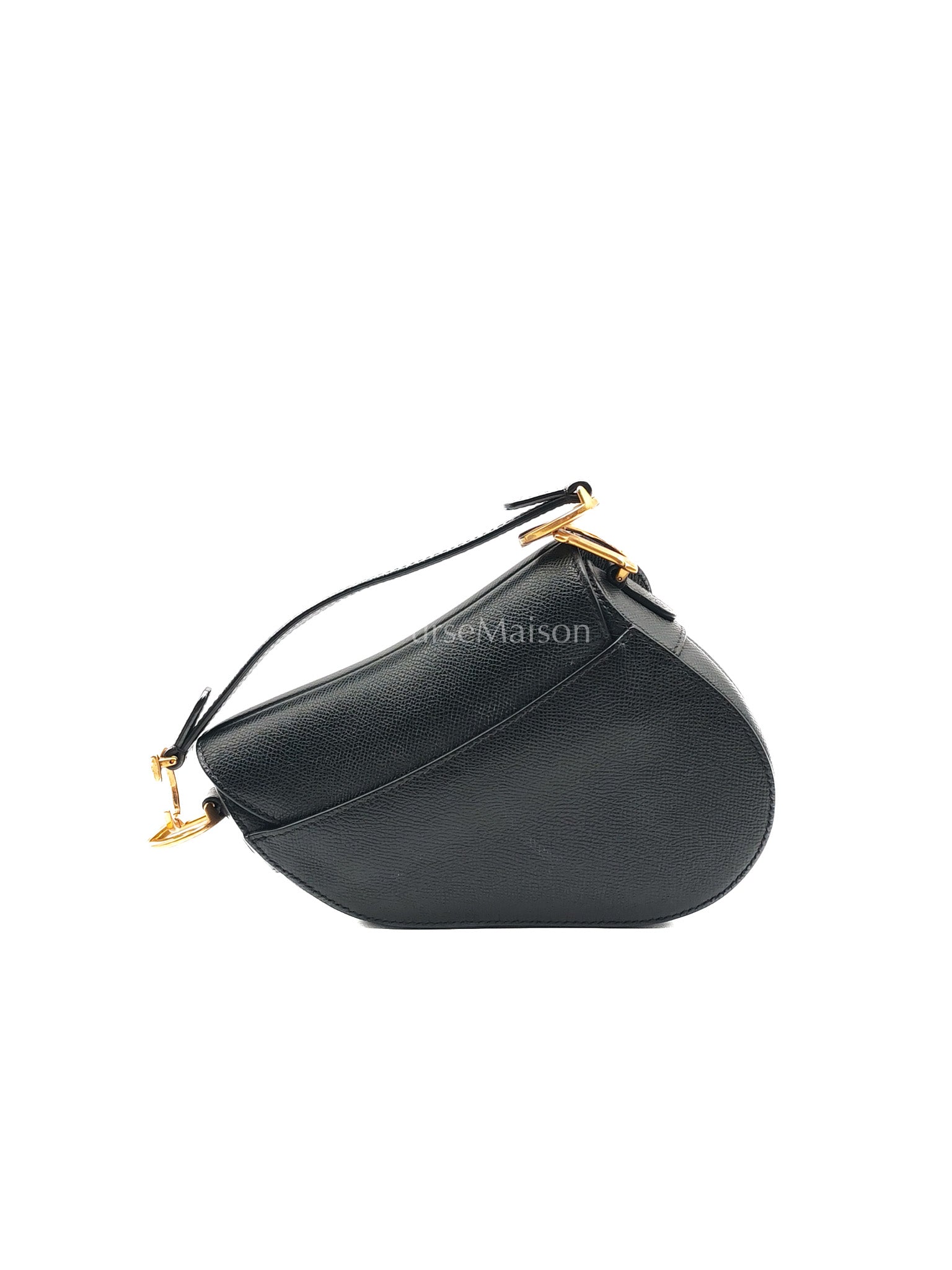 Christian Dior Mini Saddle in Black Grained Leather Top Handle Bag | Purse Maison Luxury Bags Shop