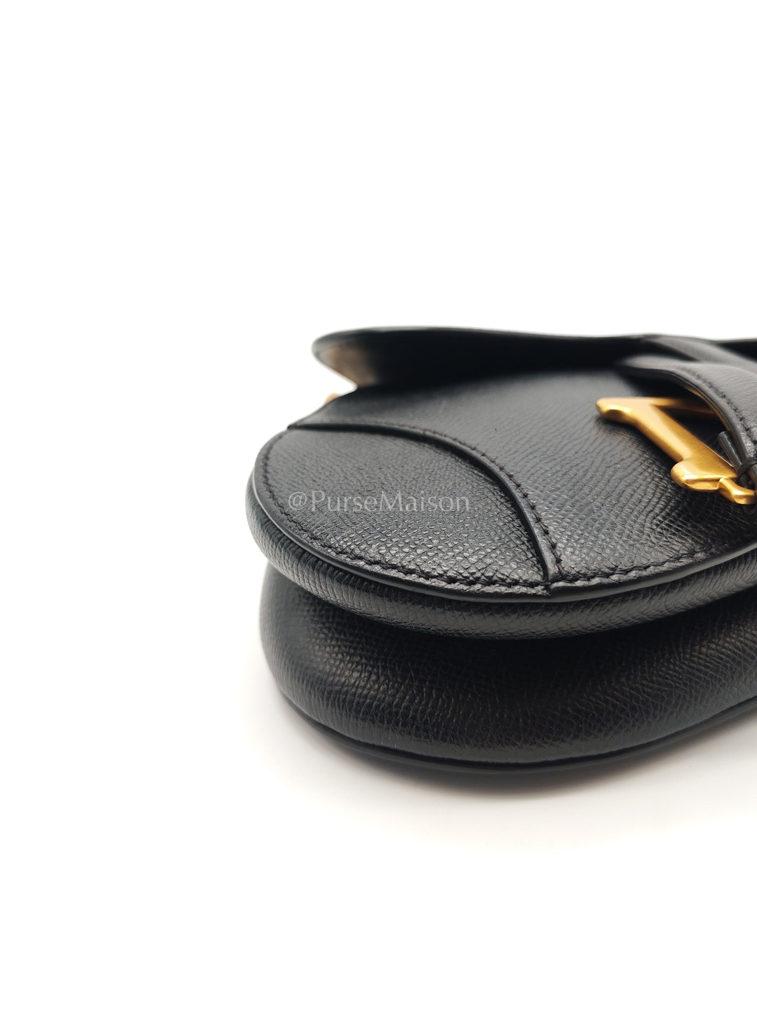 Christian Dior Mini Saddle in Black Grained Leather Top Handle Bag | Purse Maison Luxury Bags Shop