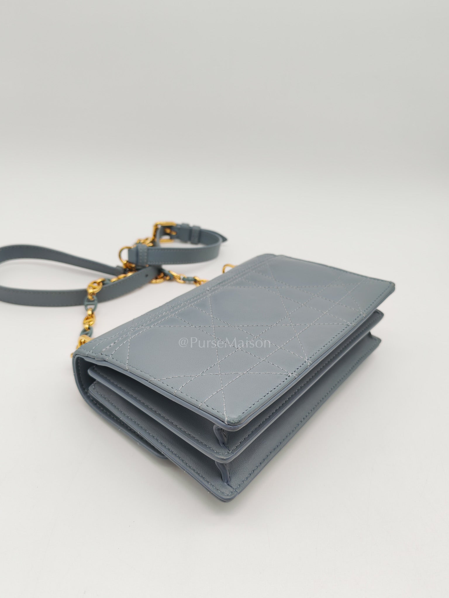 Miss Caro Mini Shoulder Bag in Cloud Blue Lambskin Leather Gold Hardware | Purse Maison Luxury Bags Shop