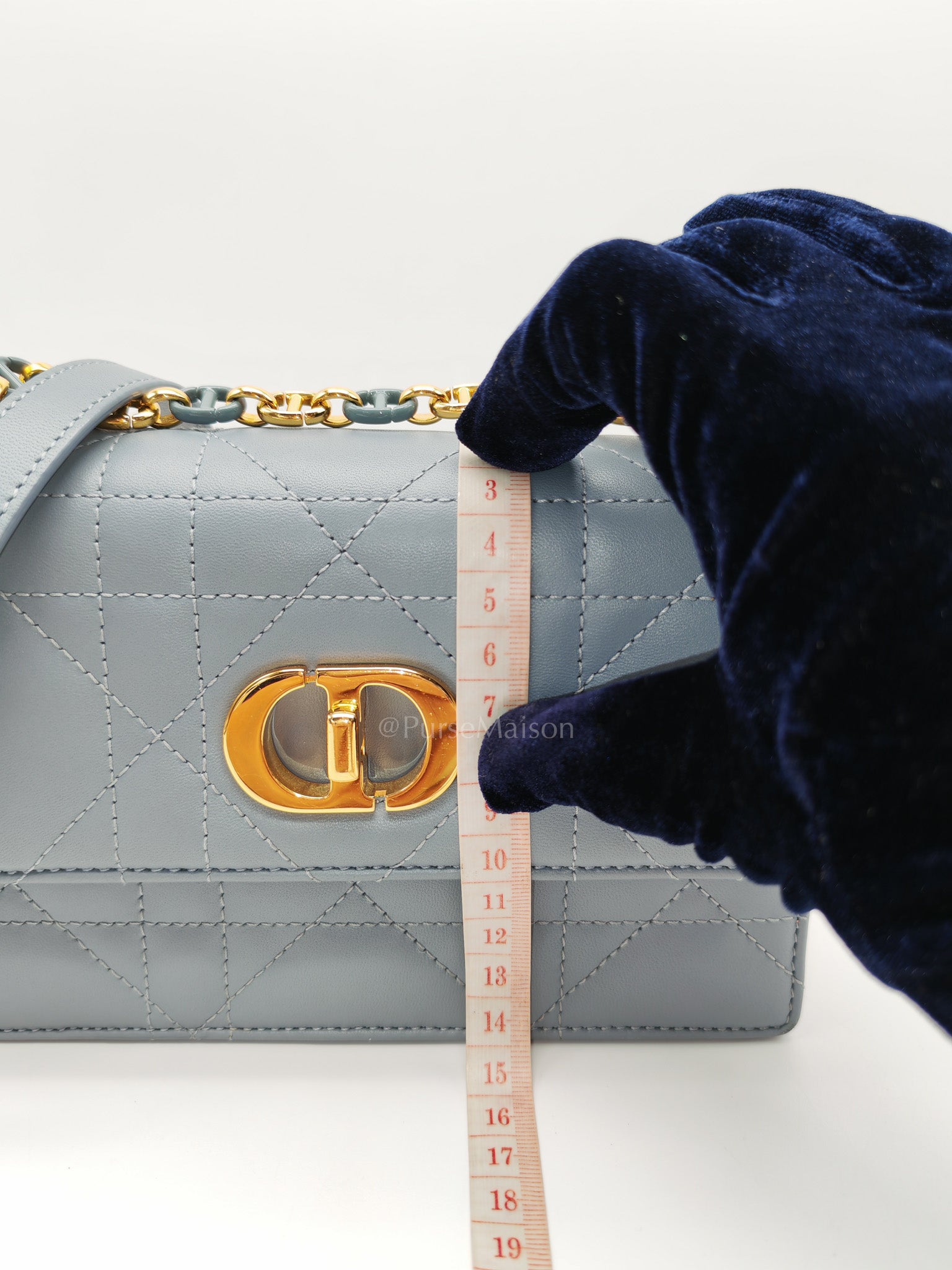 Miss Caro Mini Shoulder Bag in Cloud Blue Lambskin Leather Gold Hardware | Purse Maison Luxury Bags Shop