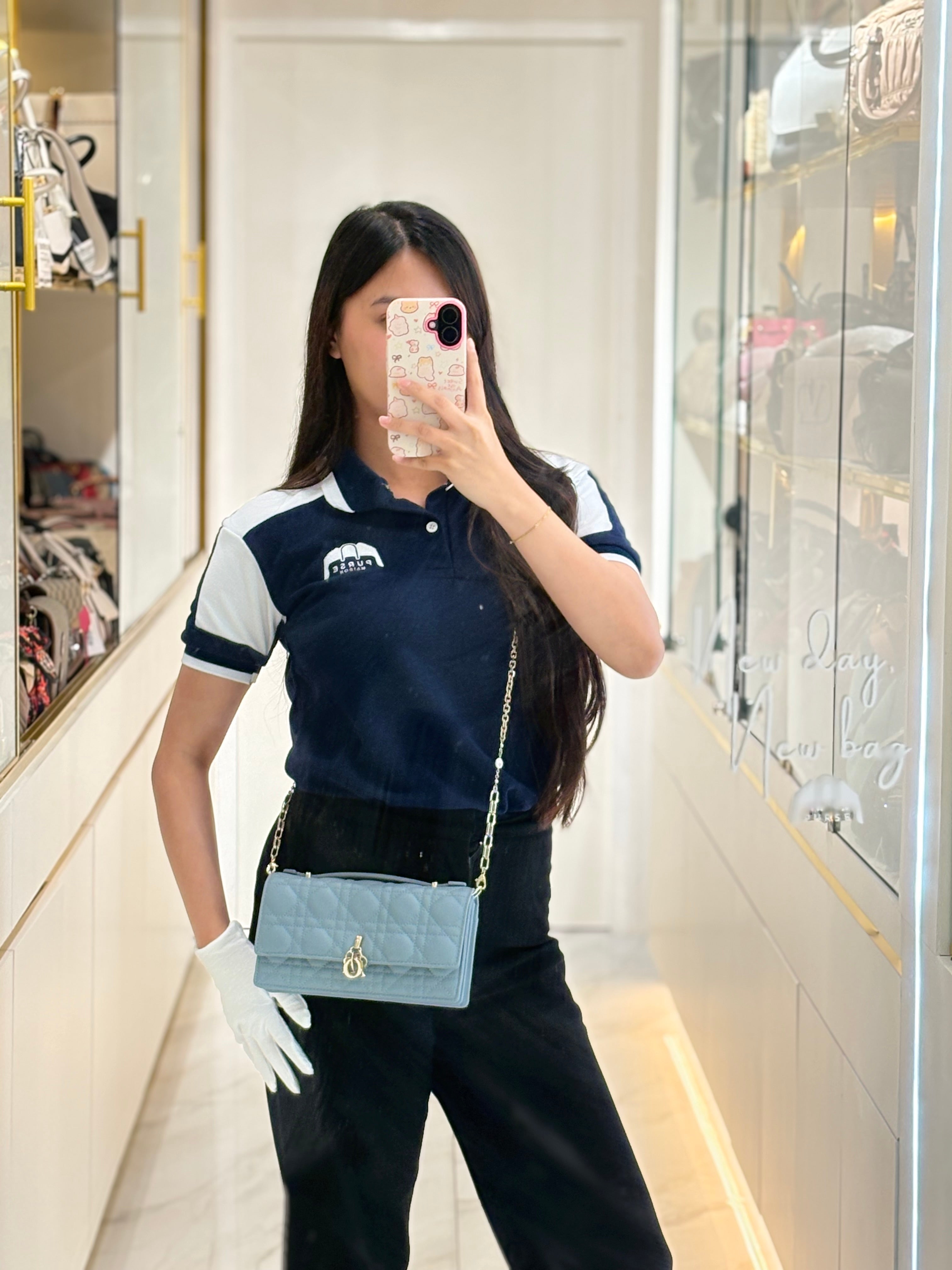 Christian Dior My Dior Mini Top Handle Bag in Cloud Blue Cannage Lambskin Leather Light Gold Hardware | Purse Maison Luxury Bags Shop