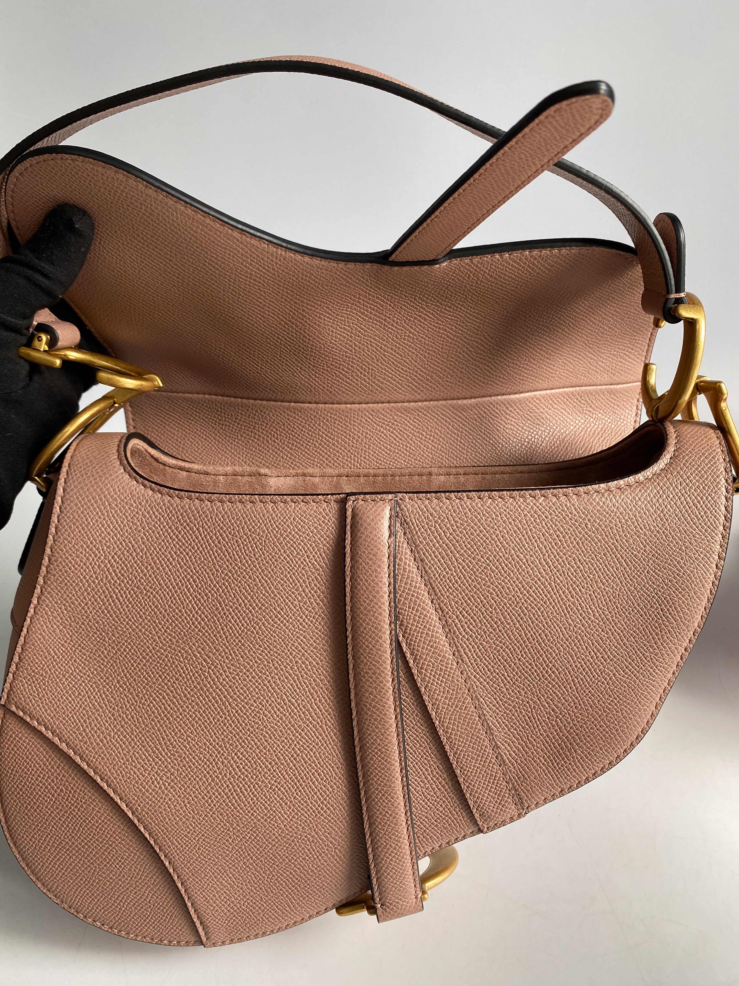 Christian Dior Saddle Blush Taupe Grained Calfskin Leather