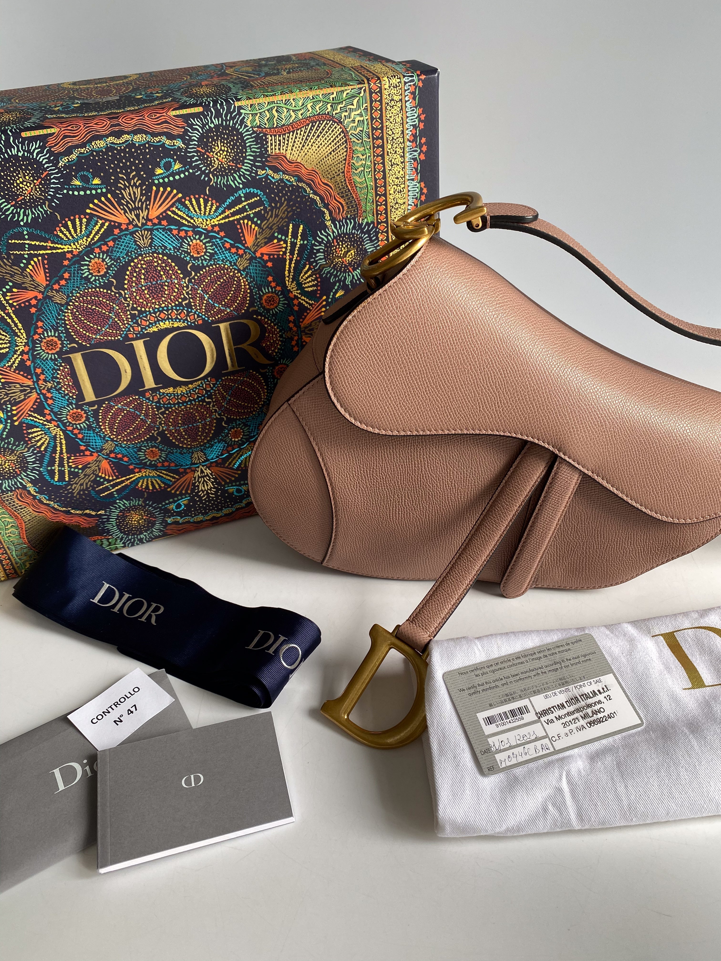 Christian Dior Saddle Blush Taupe Grained Calfskin Leather