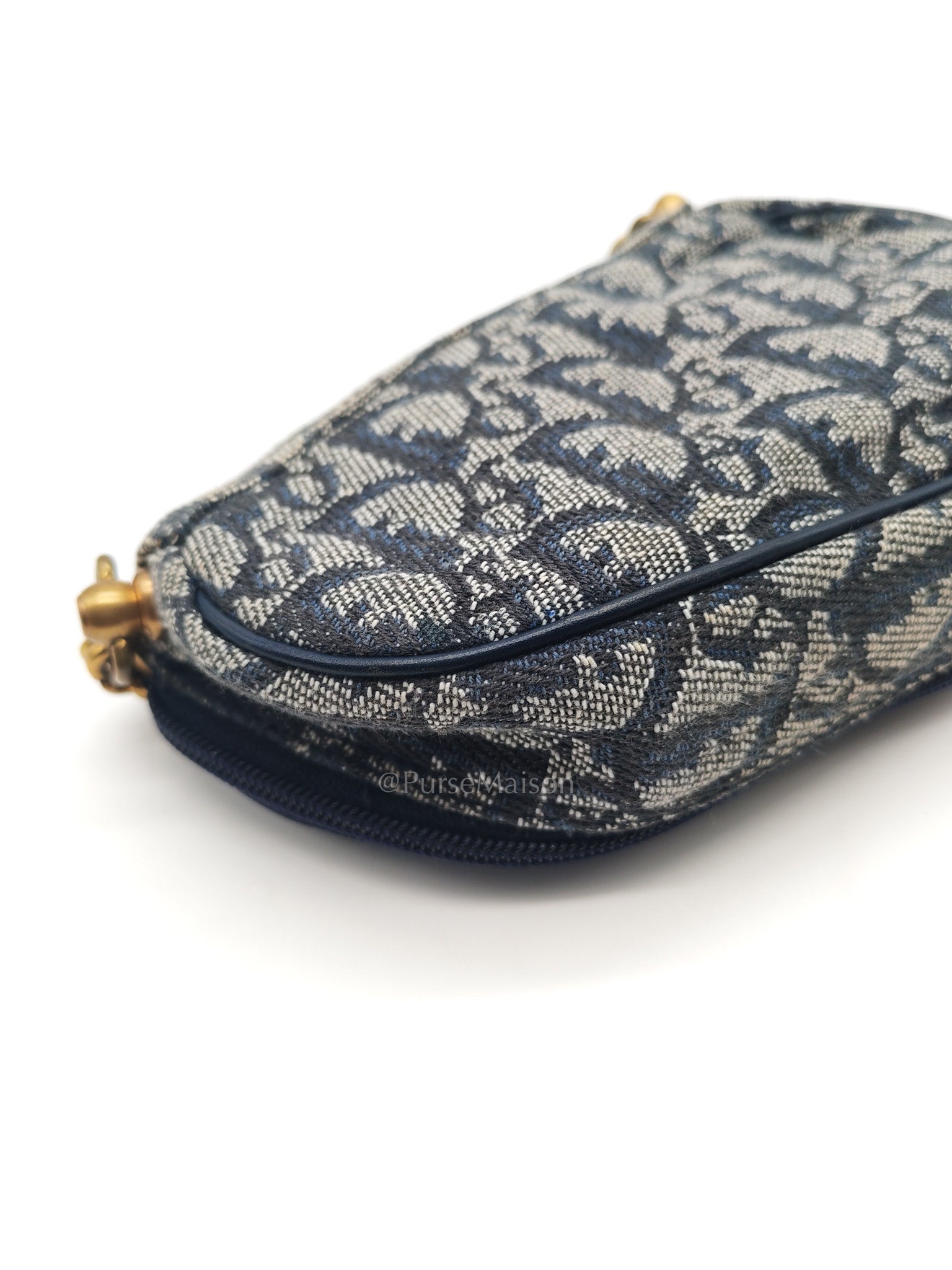 Christian Dior Saddle Pouch in Navy Blue Trotter Canvas | Purse Maison Luxury Bags Shop