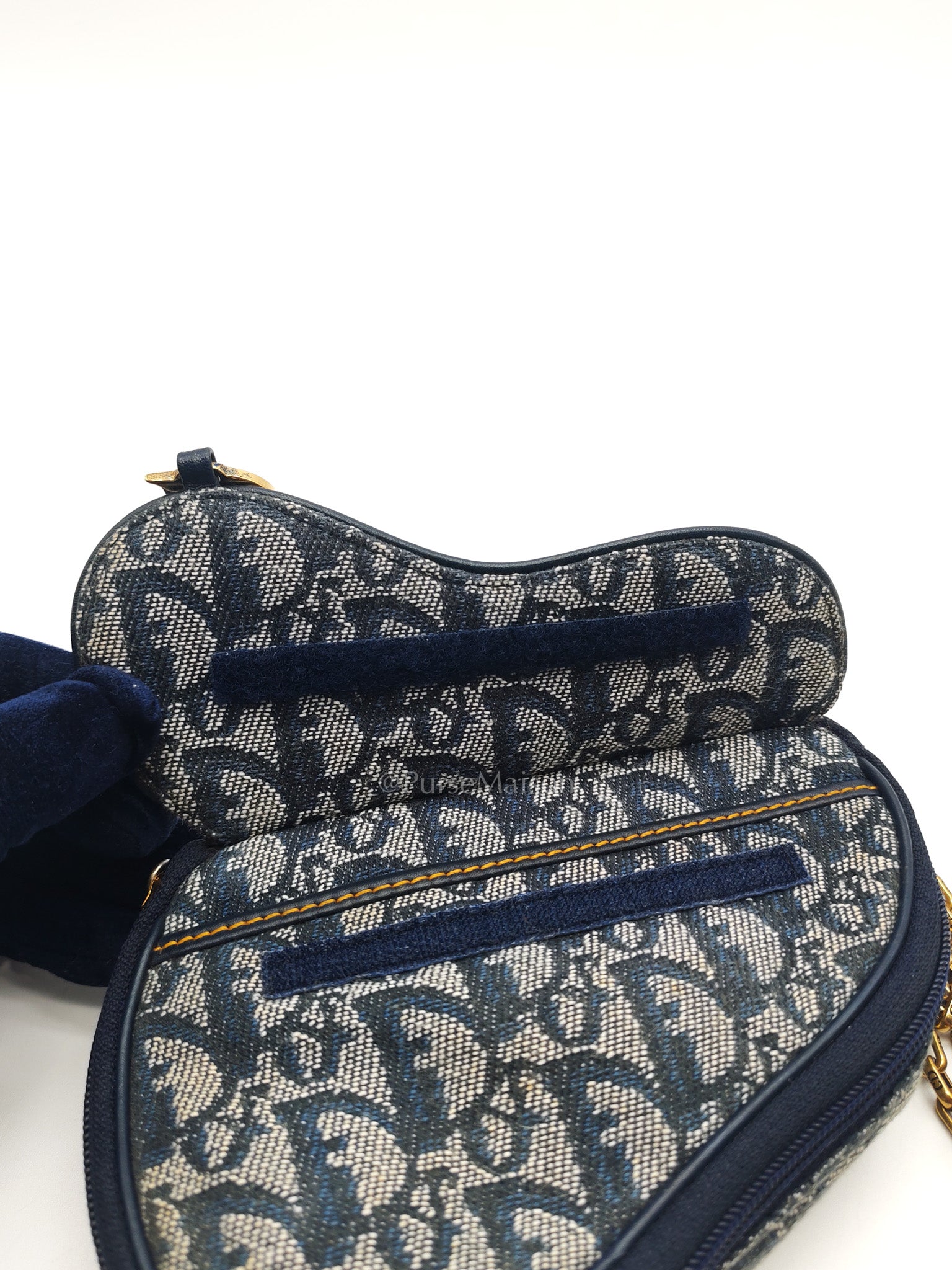 Christian Dior Saddle Pouch in Navy Blue Trotter Canvas | Purse Maison Luxury Bags Shop