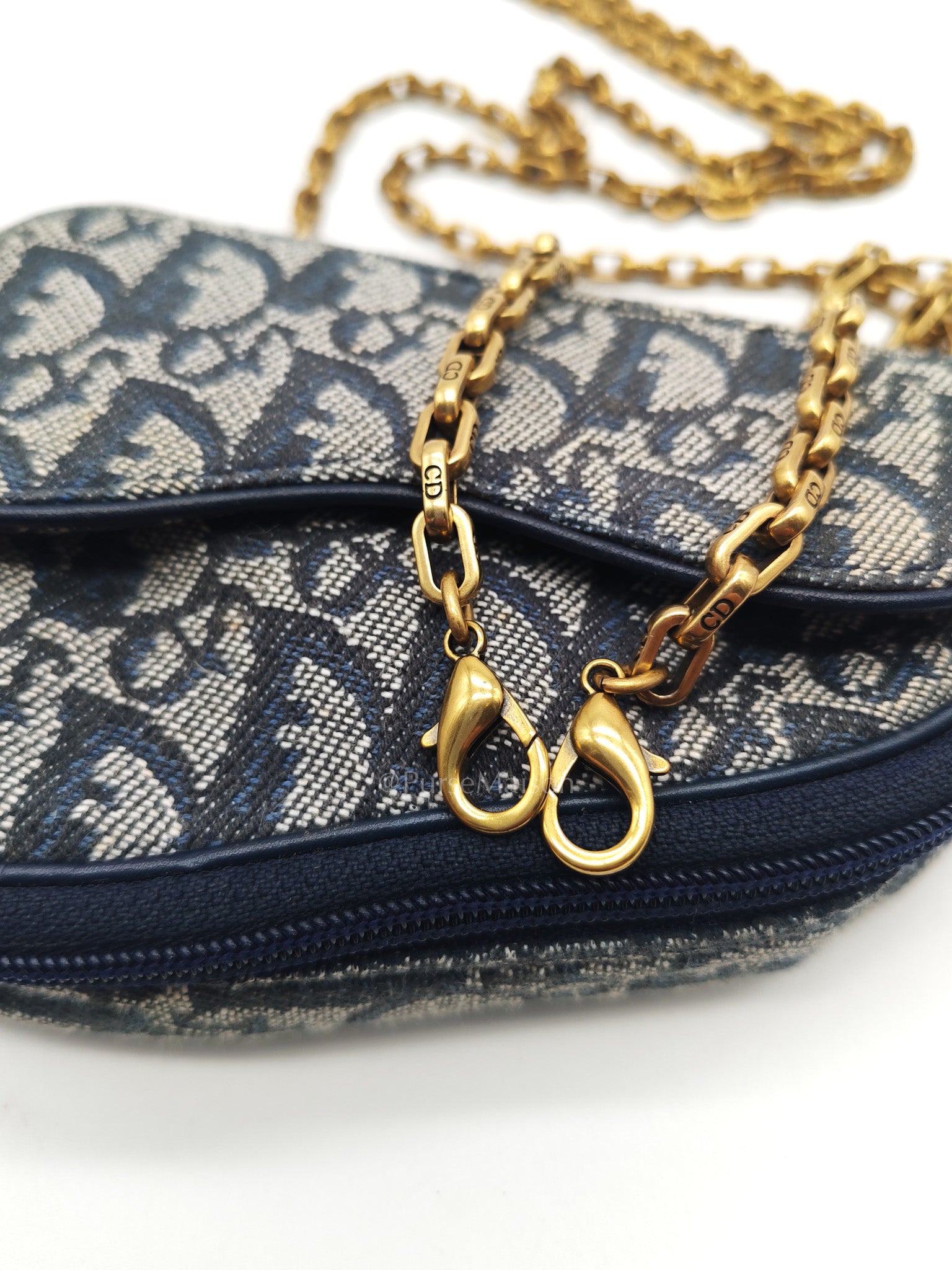 Christian Dior Saddle Pouch in Navy Blue Trotter Canvas | Purse Maison Luxury Bags Shop