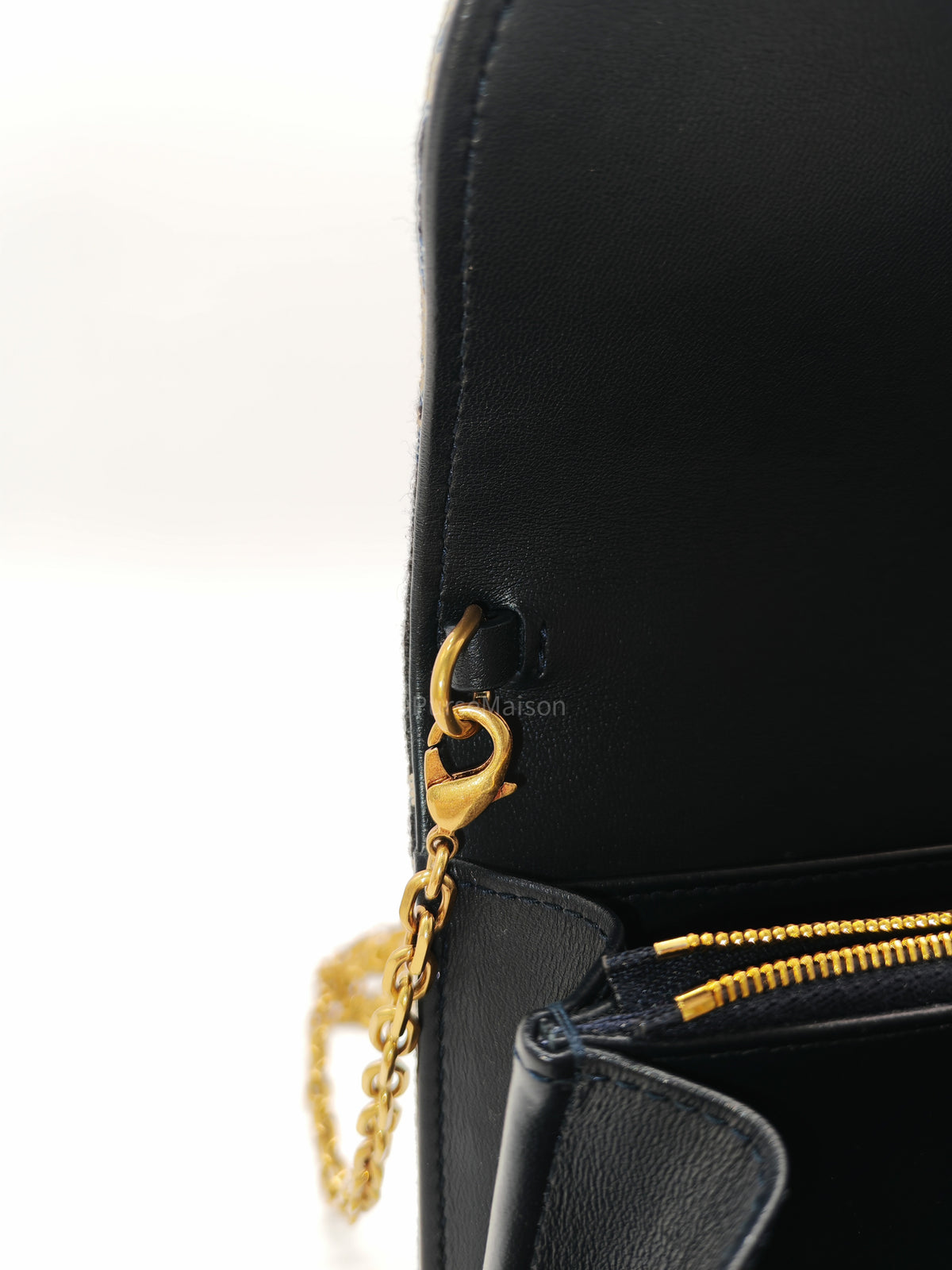 Christian Dior Small Saddle Pouch with Chain in Blue Dior Oblique Jacquard | Purse Maison Luxury Bags Shop