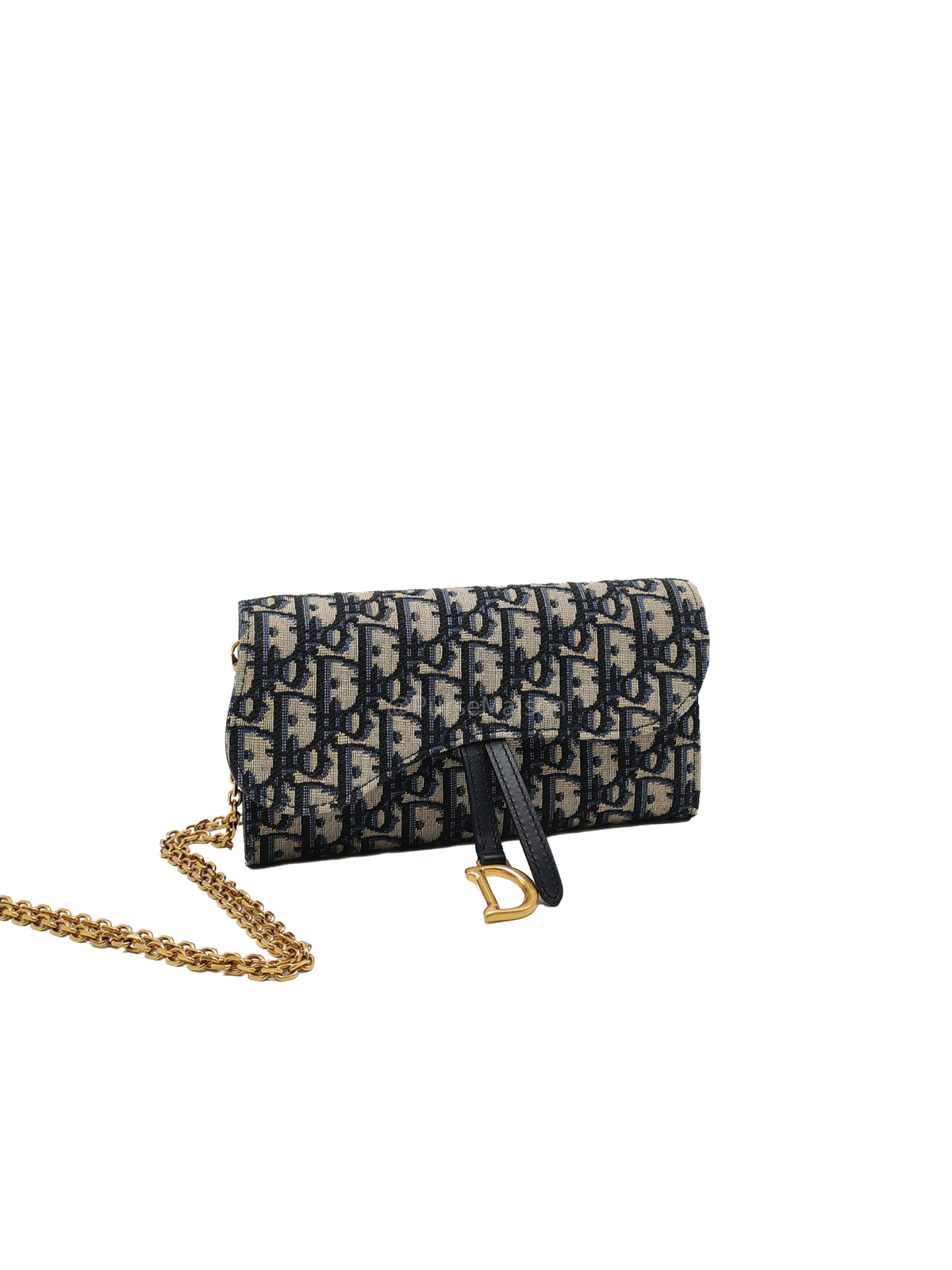 Christian Dior Small Saddle Pouch with Chain in Blue Dior Oblique Jacquard | Purse Maison Luxury Bags Shop