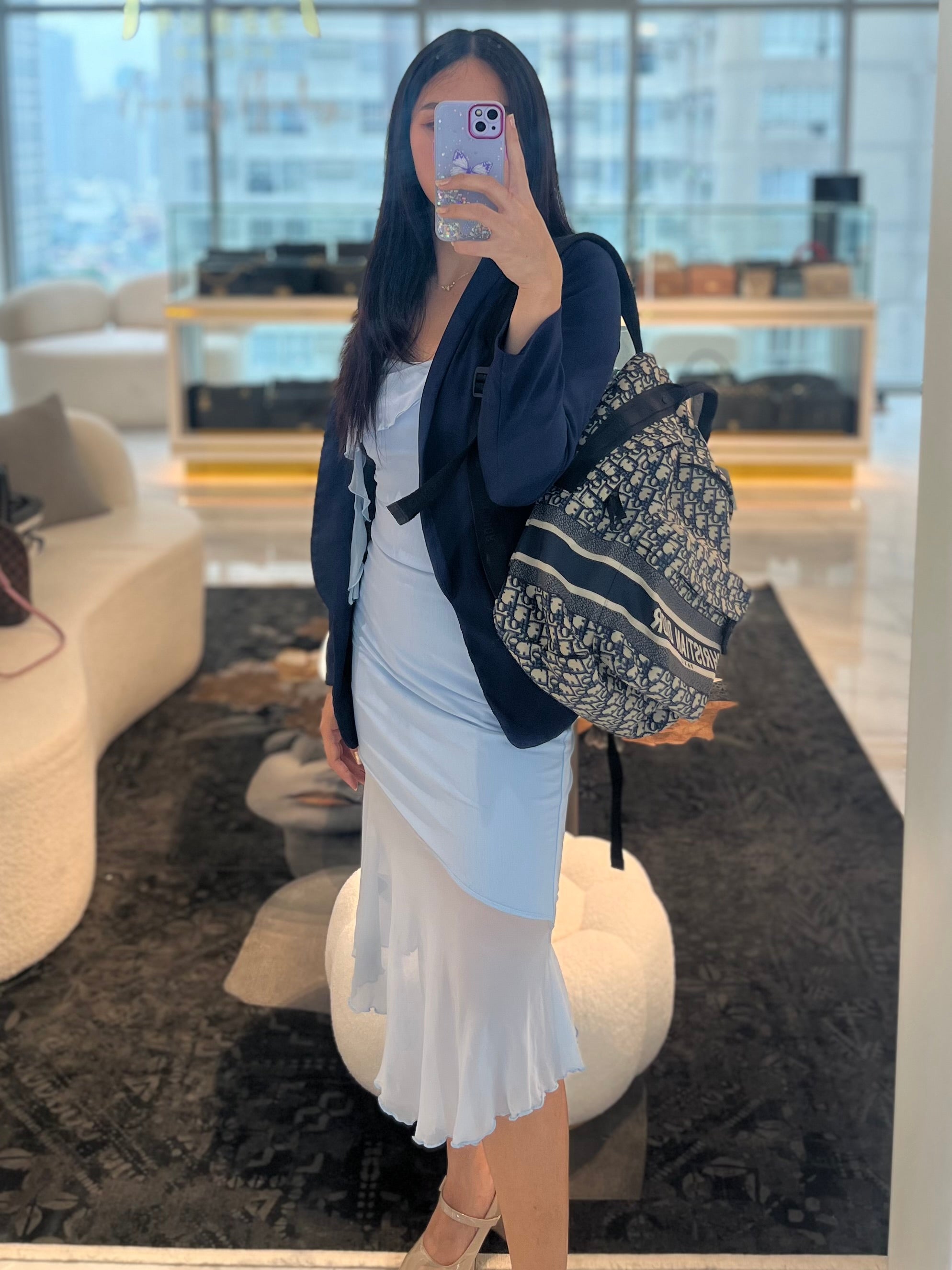 Travel Bagpack in Blue Oblique Jacquard Canvas | Purse Maison Luxury Bags Shop