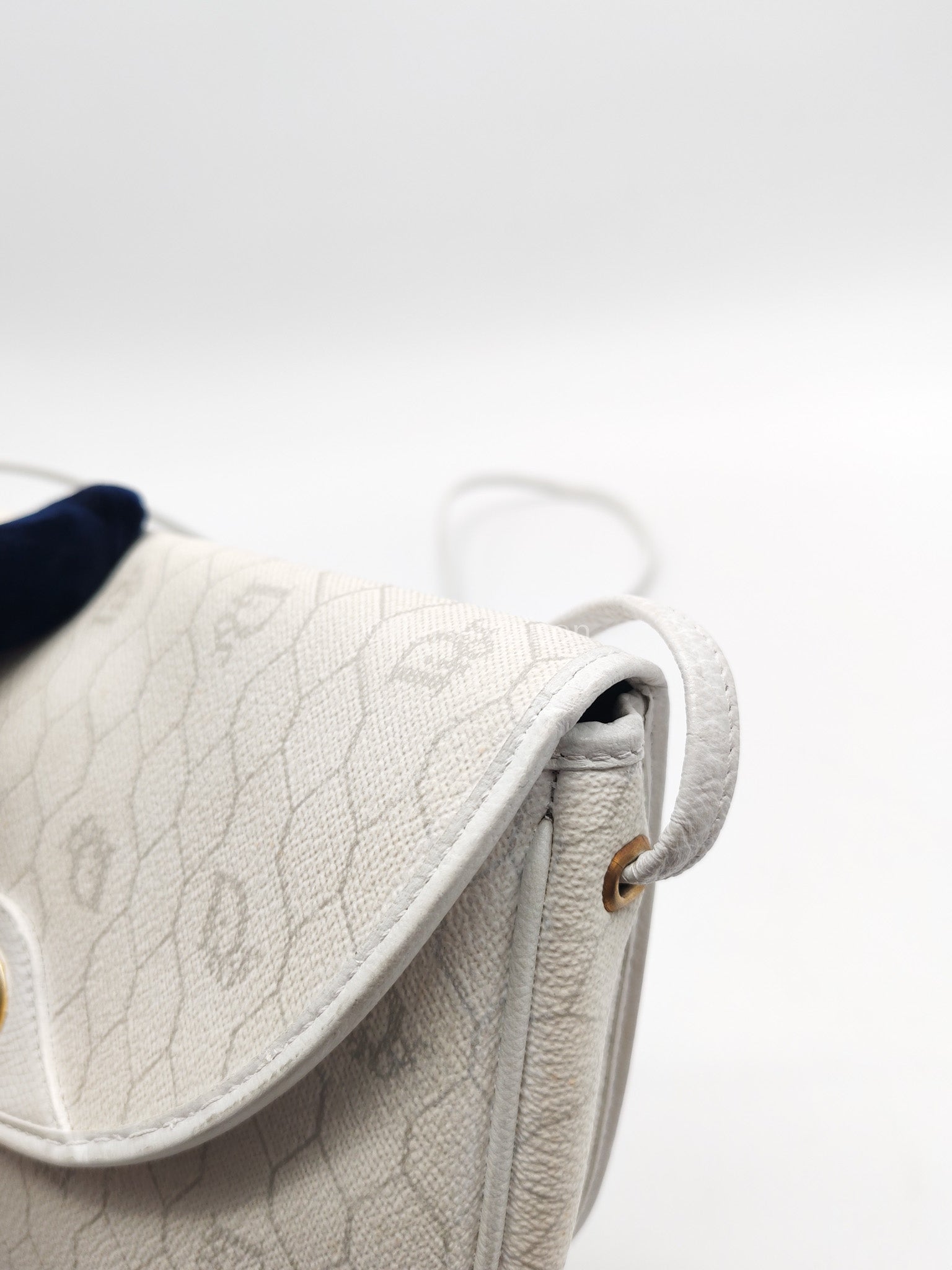 Christian Dior Vintage Honeycomb Canvas in White Shoulder Bag | Purse Maison Luxury Bags Shop