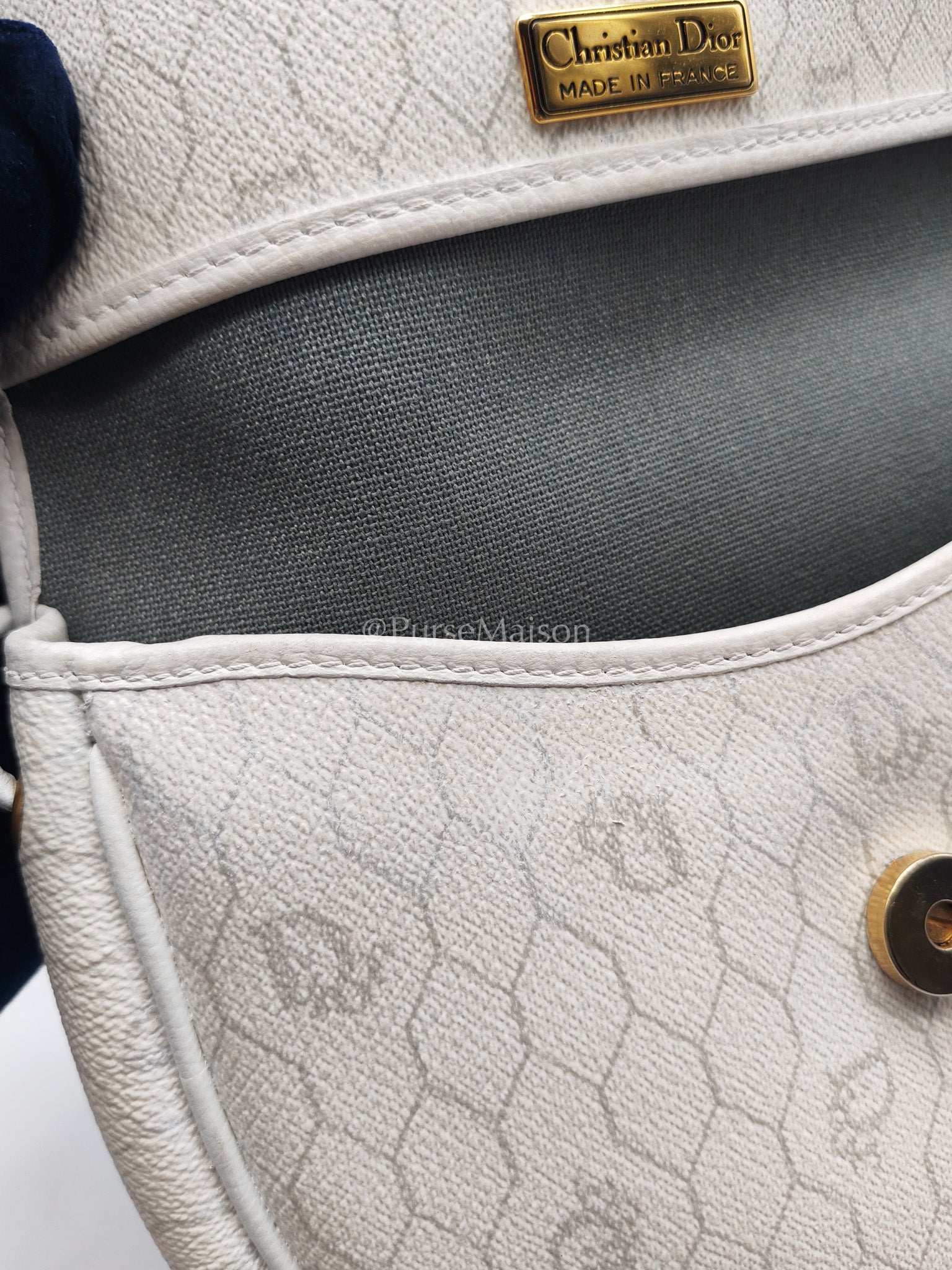 Christian Dior Vintage Honeycomb Canvas in White Shoulder Bag | Purse Maison Luxury Bags Shop