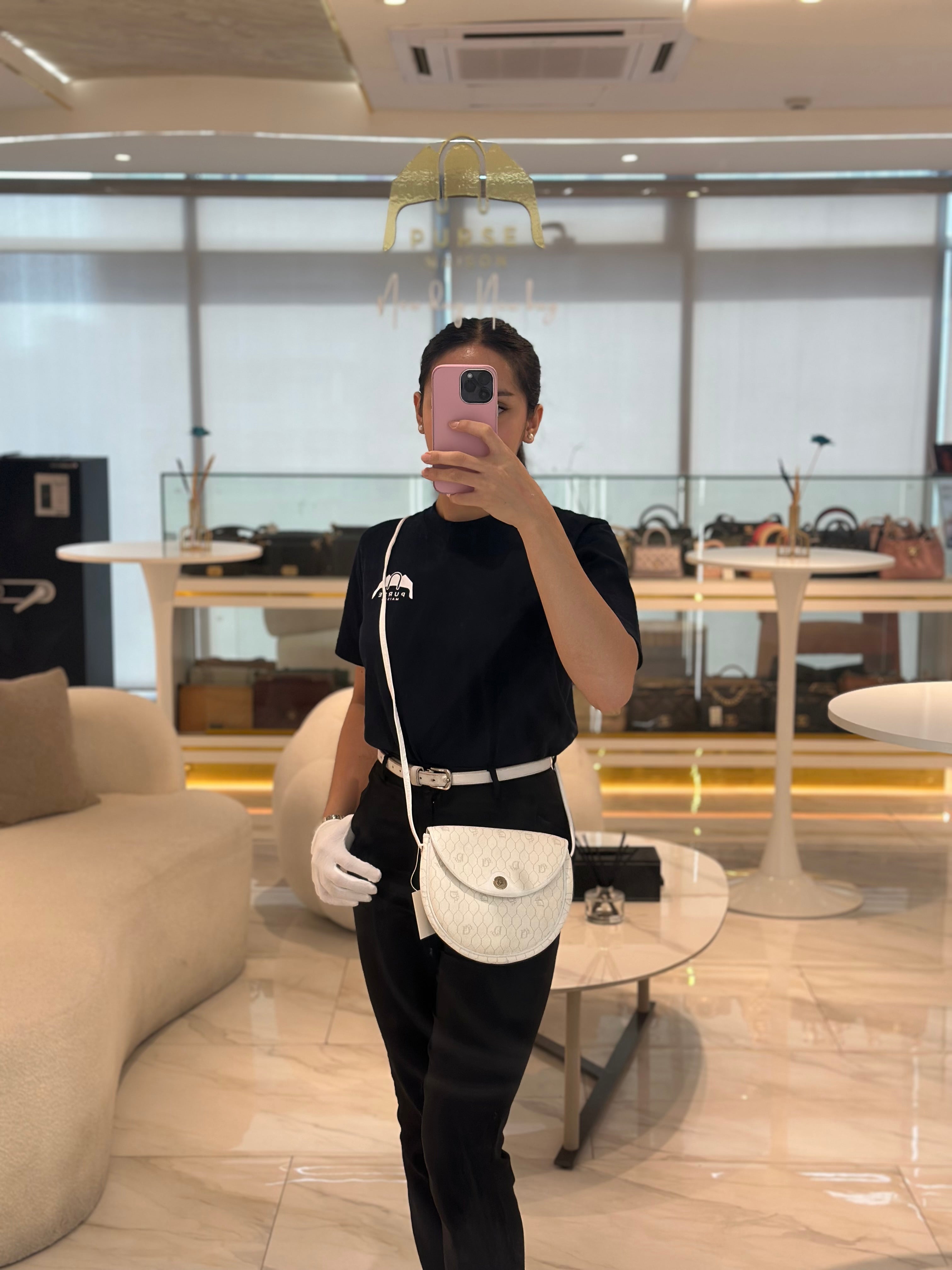 Christian Dior Vintage Honeycomb Canvas in White Shoulder Bag | Purse Maison Luxury Bags Shop