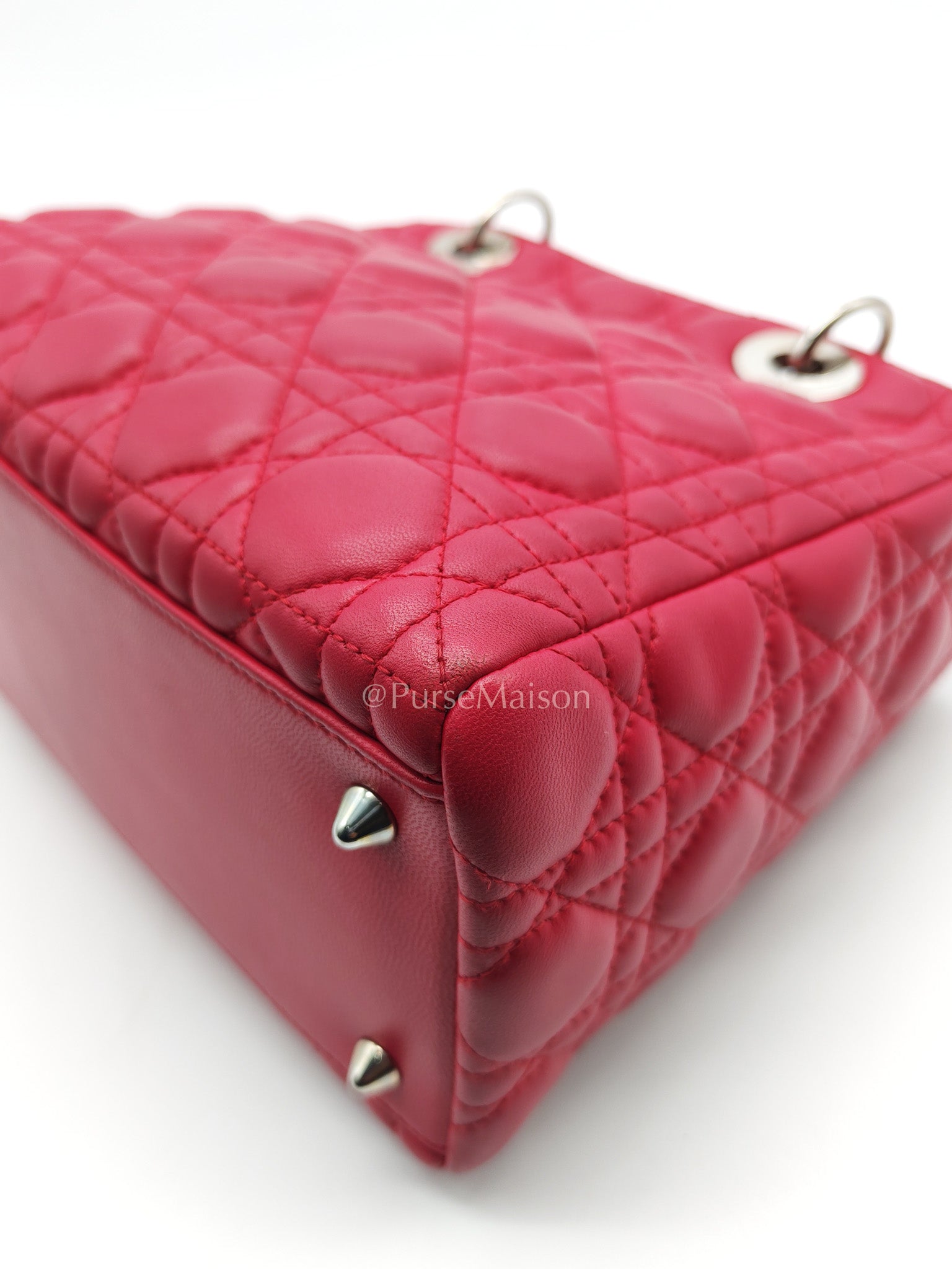 Christian Dior Vintage Lady Dior Medium in Rose Fuschia Lambskin Leather Silver Hardware | Purse Maison Luxury Bags Shop