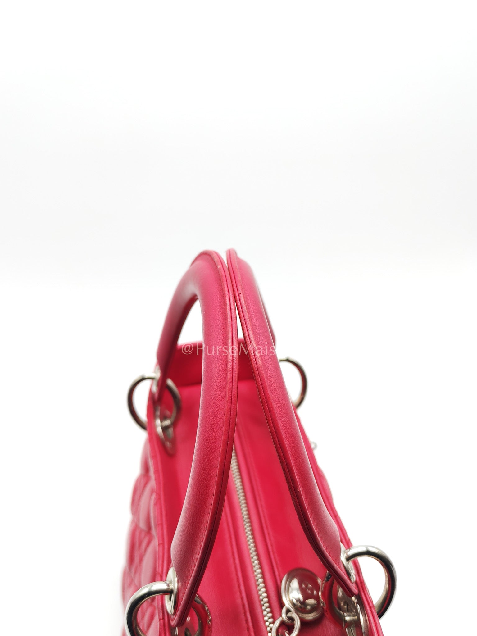Christian Dior Vintage Lady Dior Medium in Rose Fuschia Lambskin Leather Silver Hardware | Purse Maison Luxury Bags Shop
