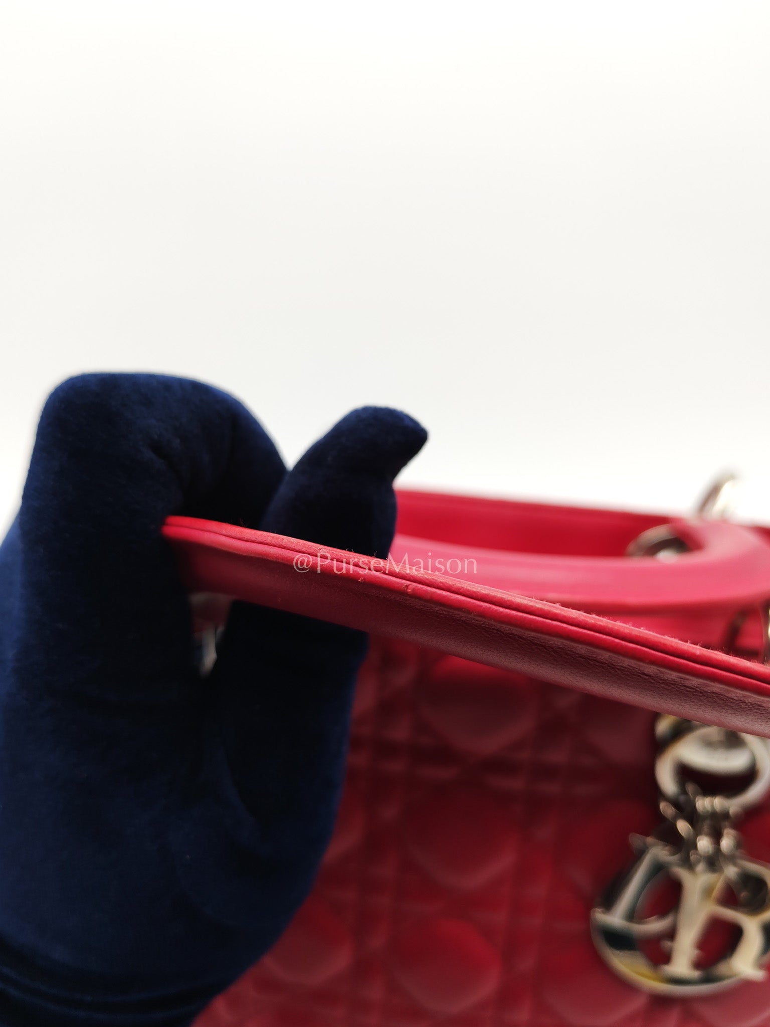 Christian Dior Vintage Lady Dior Medium in Rose Fuschia Lambskin Leather Silver Hardware | Purse Maison Luxury Bags Shop