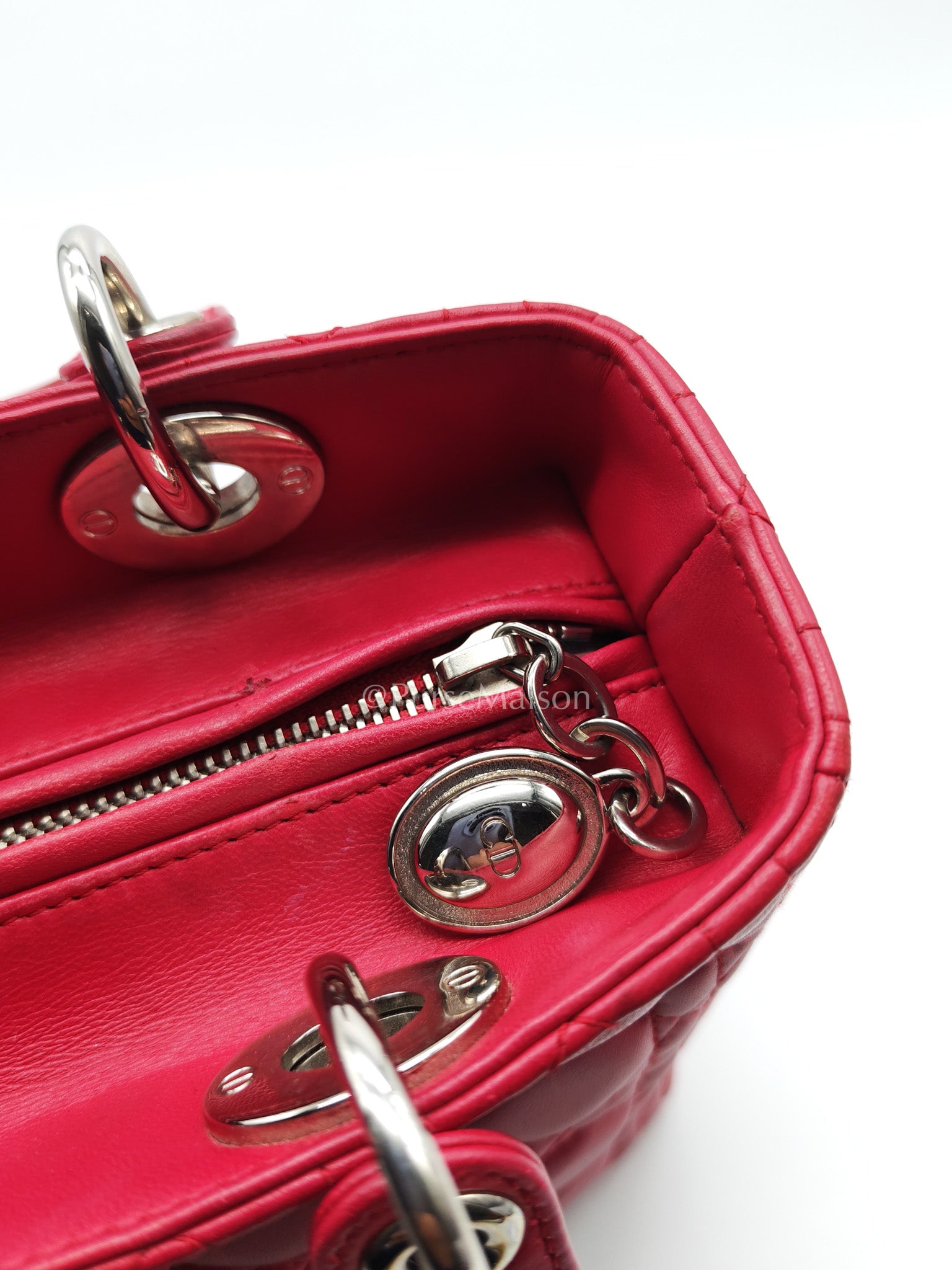 Christian Dior Vintage Lady Dior Medium in Rose Fuschia Lambskin Leather Silver Hardware | Purse Maison Luxury Bags Shop