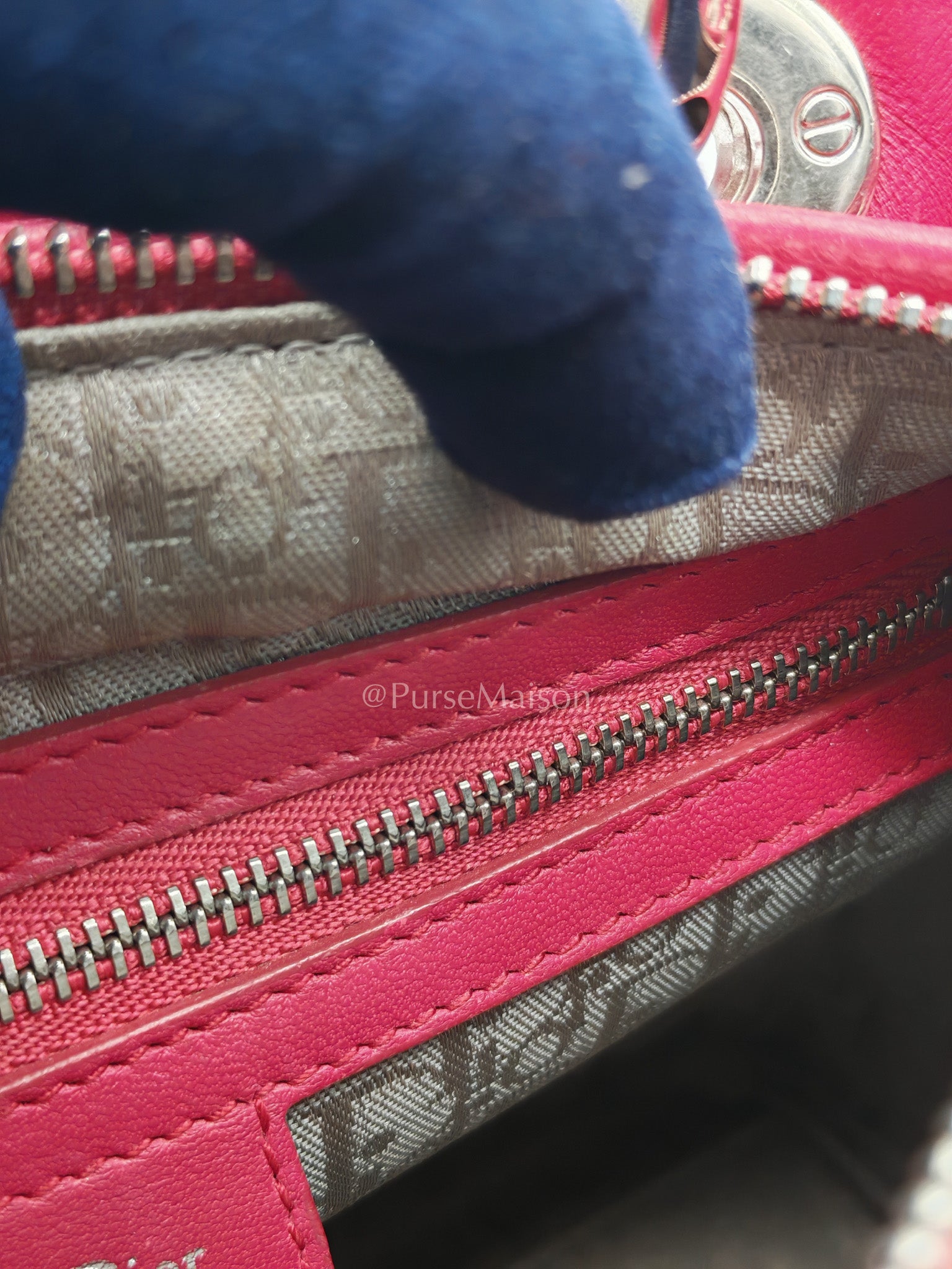 Christian Dior Vintage Lady Dior Medium in Rose Fuschia Lambskin Leather Silver Hardware | Purse Maison Luxury Bags Shop