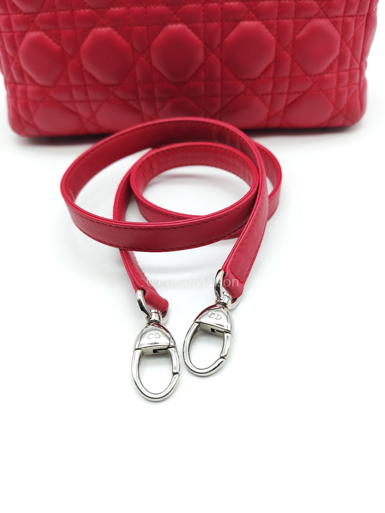 Christian Dior Vintage Lady Dior Medium in Rose Fuschia Lambskin Leather Silver Hardware | Purse Maison Luxury Bags Shop