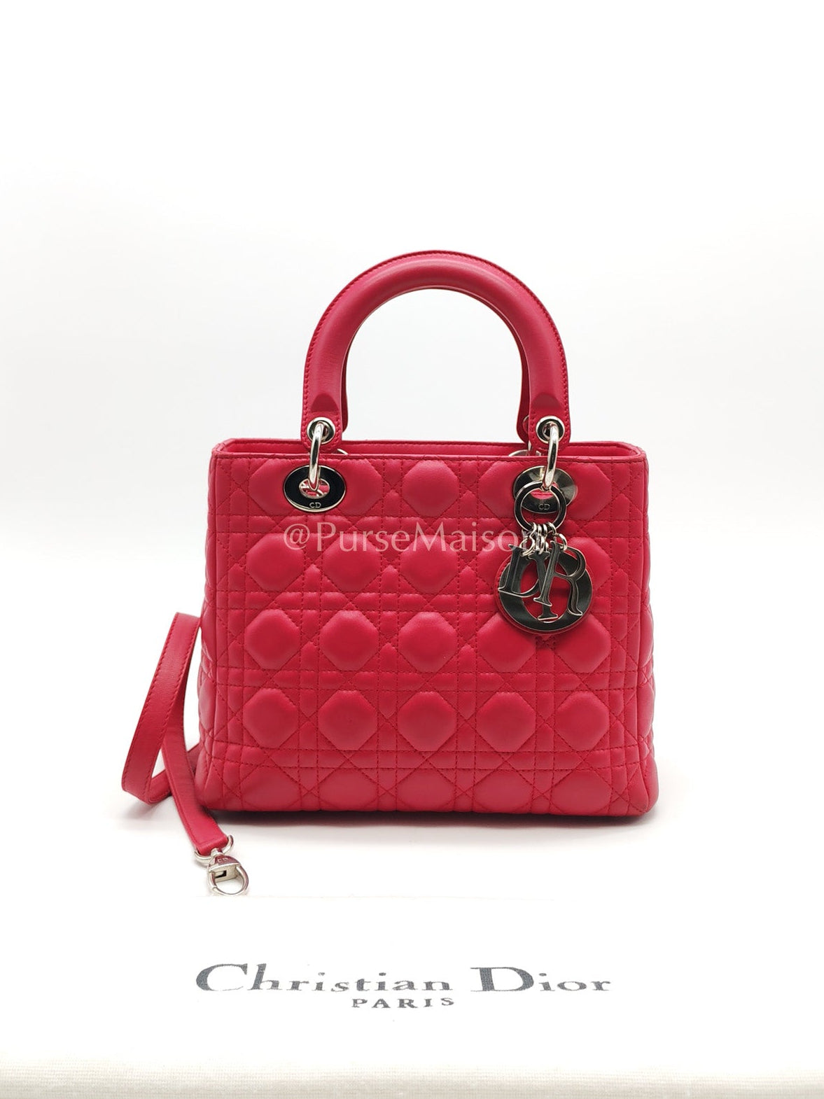 Christian Dior Vintage Lady Dior Medium in Rose Fuschia Lambskin Leather Silver Hardware | Purse Maison Luxury Bags Shop