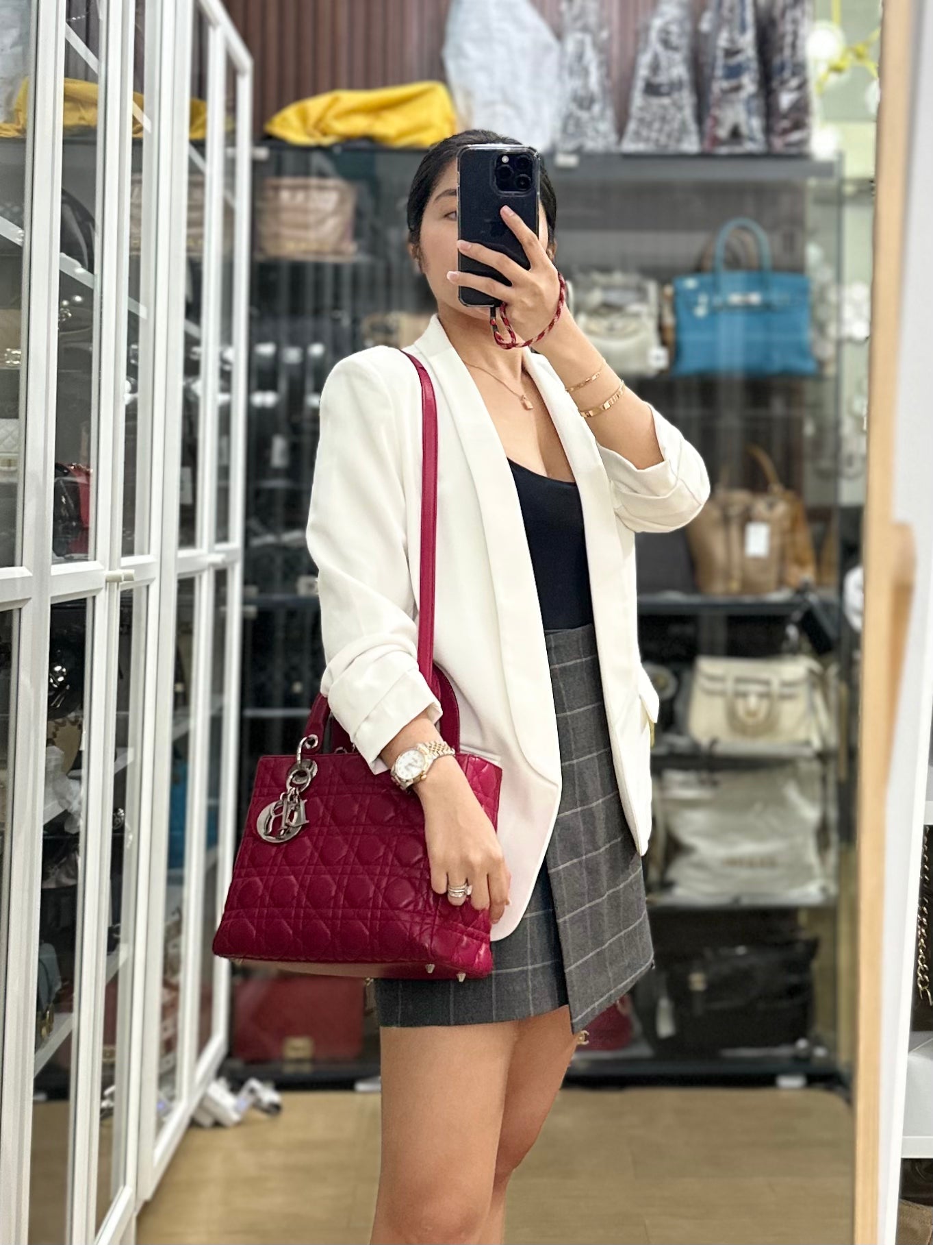 Christian Dior Vintage Lady Dior Medium in Rose Fuschia Lambskin Leather Silver Hardware | Purse Maison Luxury Bags Shop