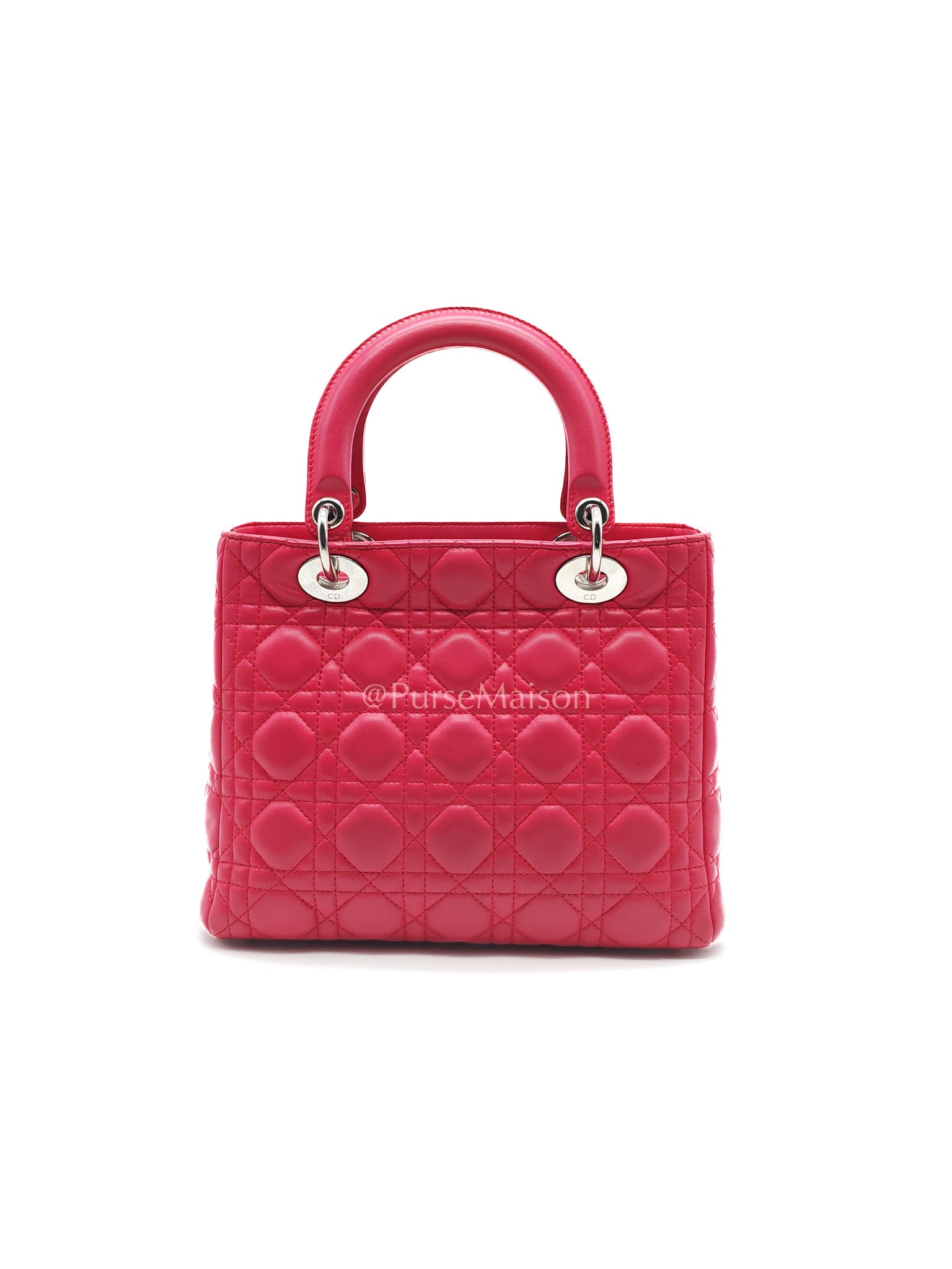 Christian Dior Vintage Lady Dior Medium in Rose Fuschia Lambskin Leather Silver Hardware | Purse Maison Luxury Bags Shop