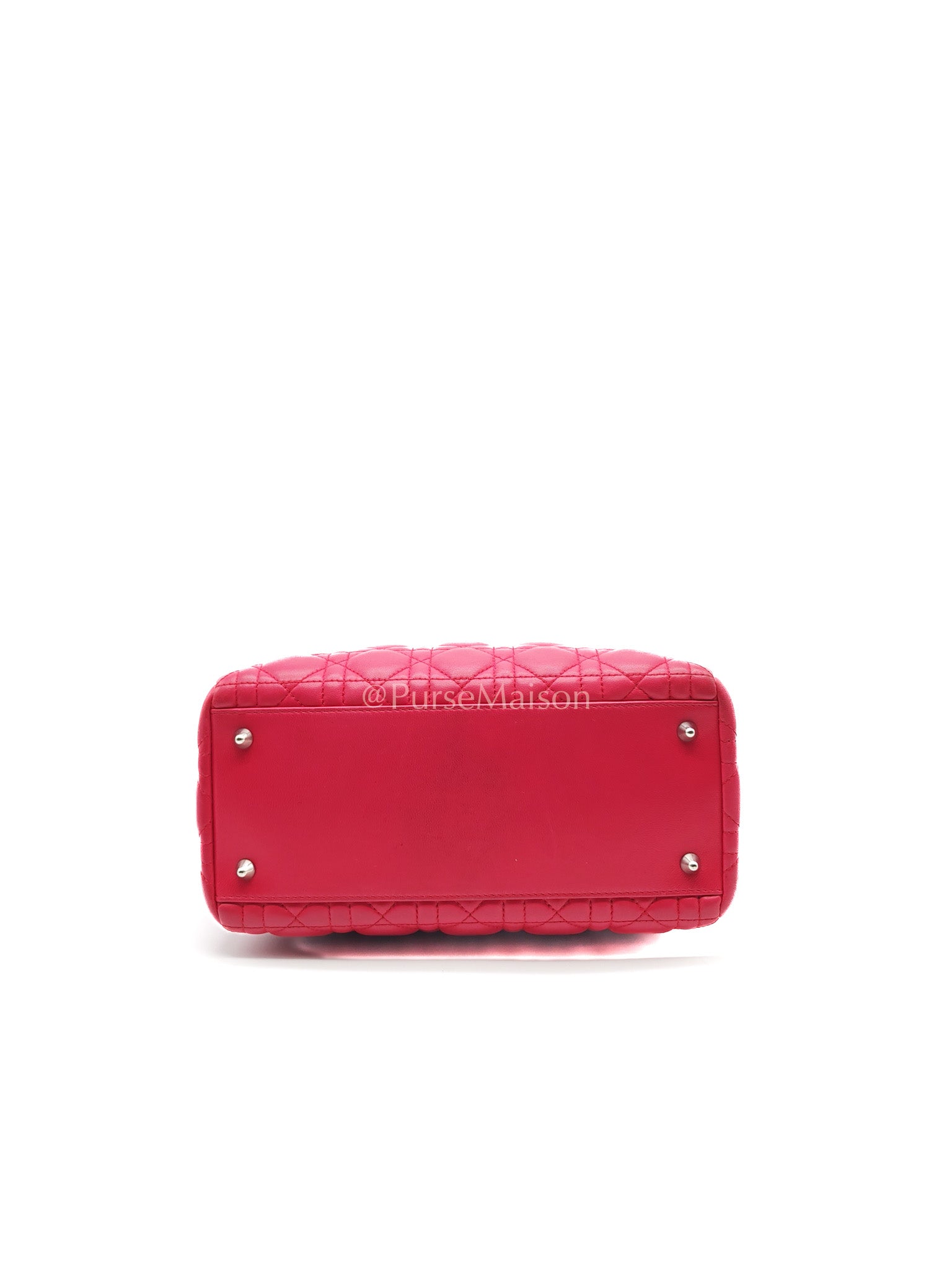 Christian Dior Vintage Lady Dior Medium in Rose Fuschia Lambskin Leather Silver Hardware | Purse Maison Luxury Bags Shop