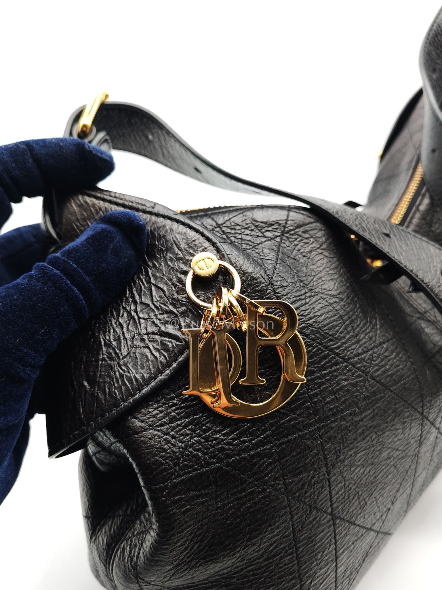 Christian Dior Voyage Bag in Black Crinkled Calfskin Leather Shoulder Bag | Purse Maison Luxury Bags Shop