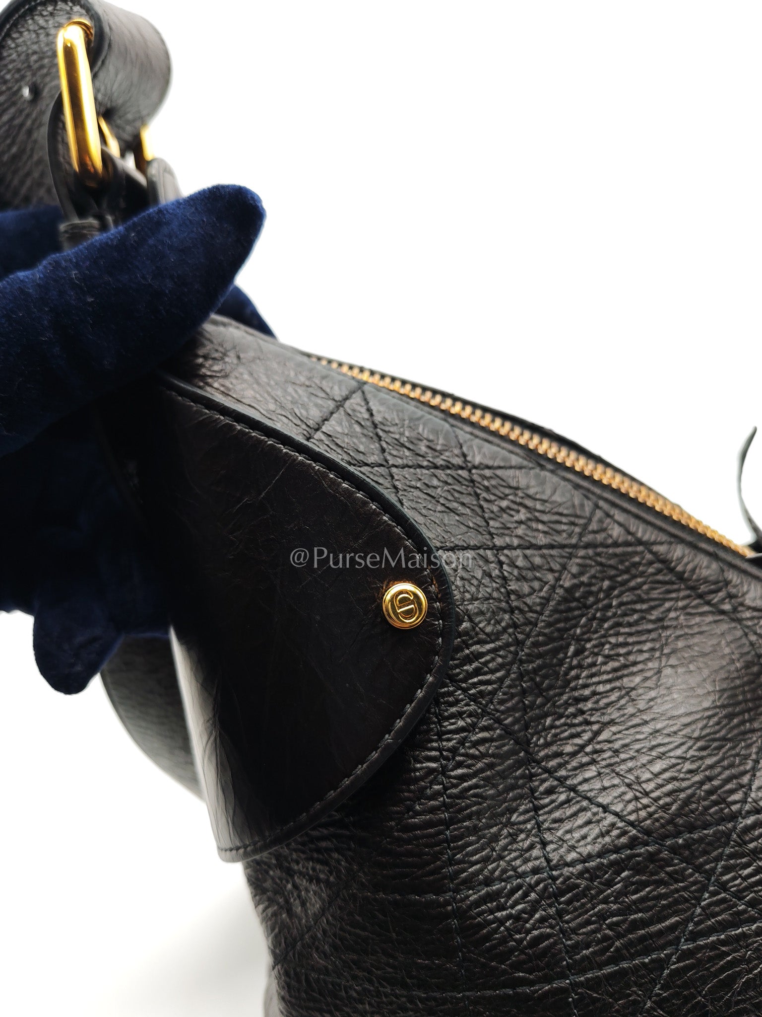 Christian Dior Voyage Bag in Black Crinkled Calfskin Leather Shoulder Bag | Purse Maison Luxury Bags Shop